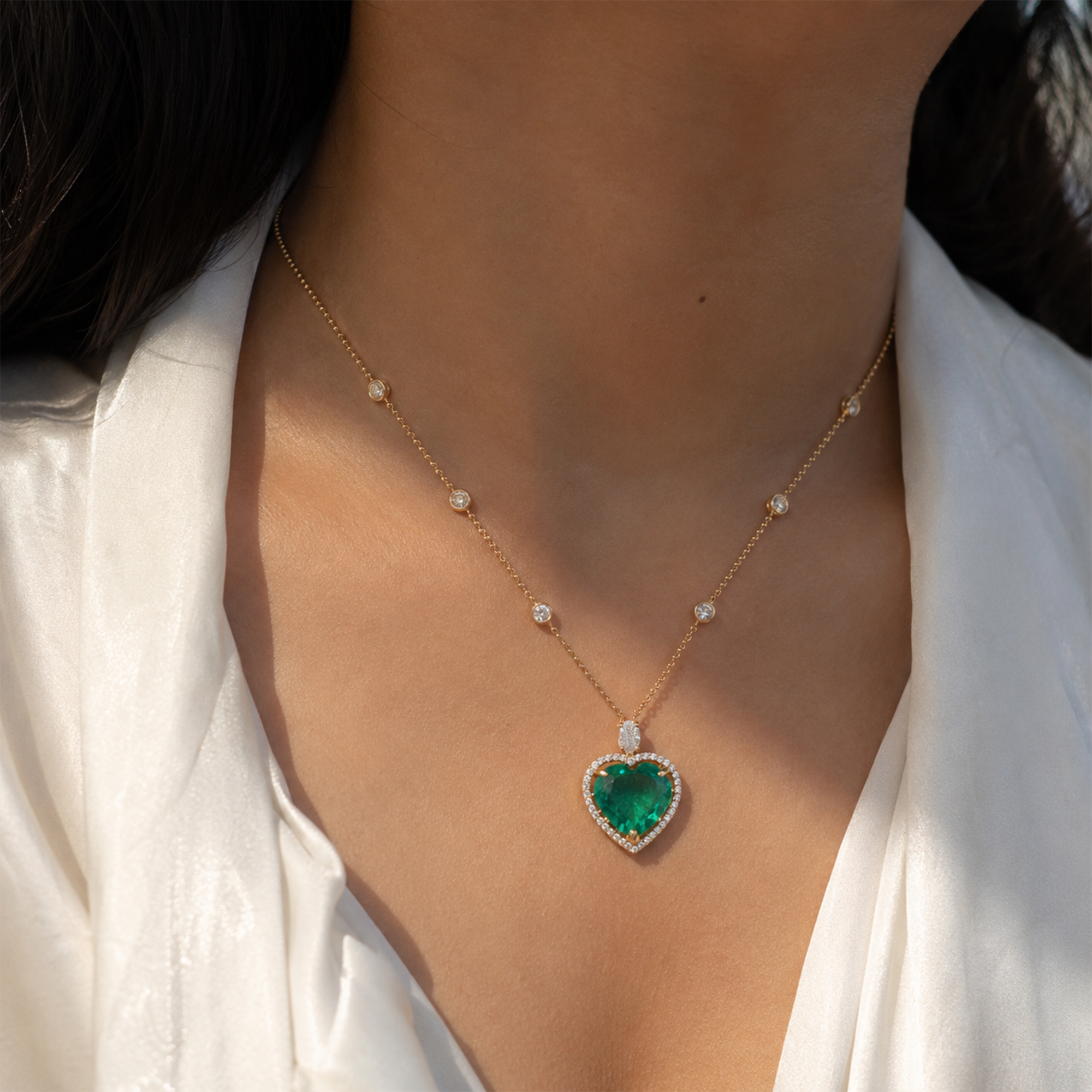 Orion Diamond heart Emerald pendant