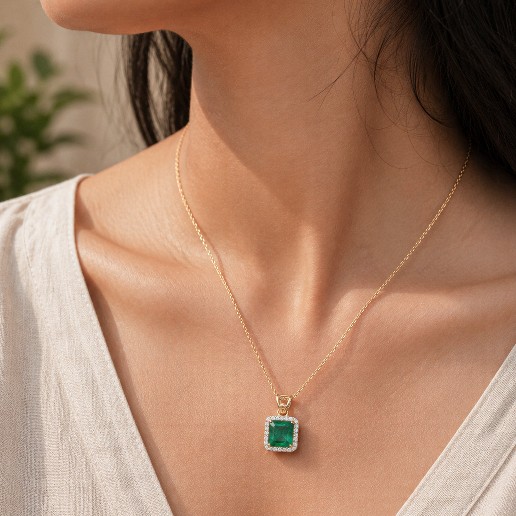 Selene Diamond Emerald Pendant