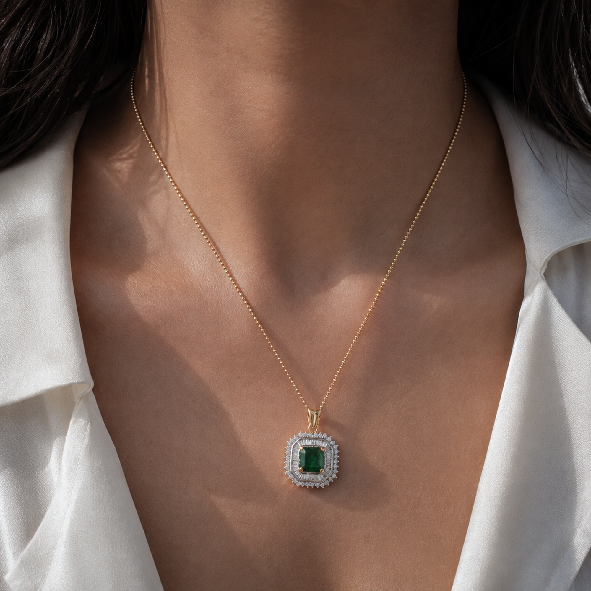 Delilah diamond emerald pendant