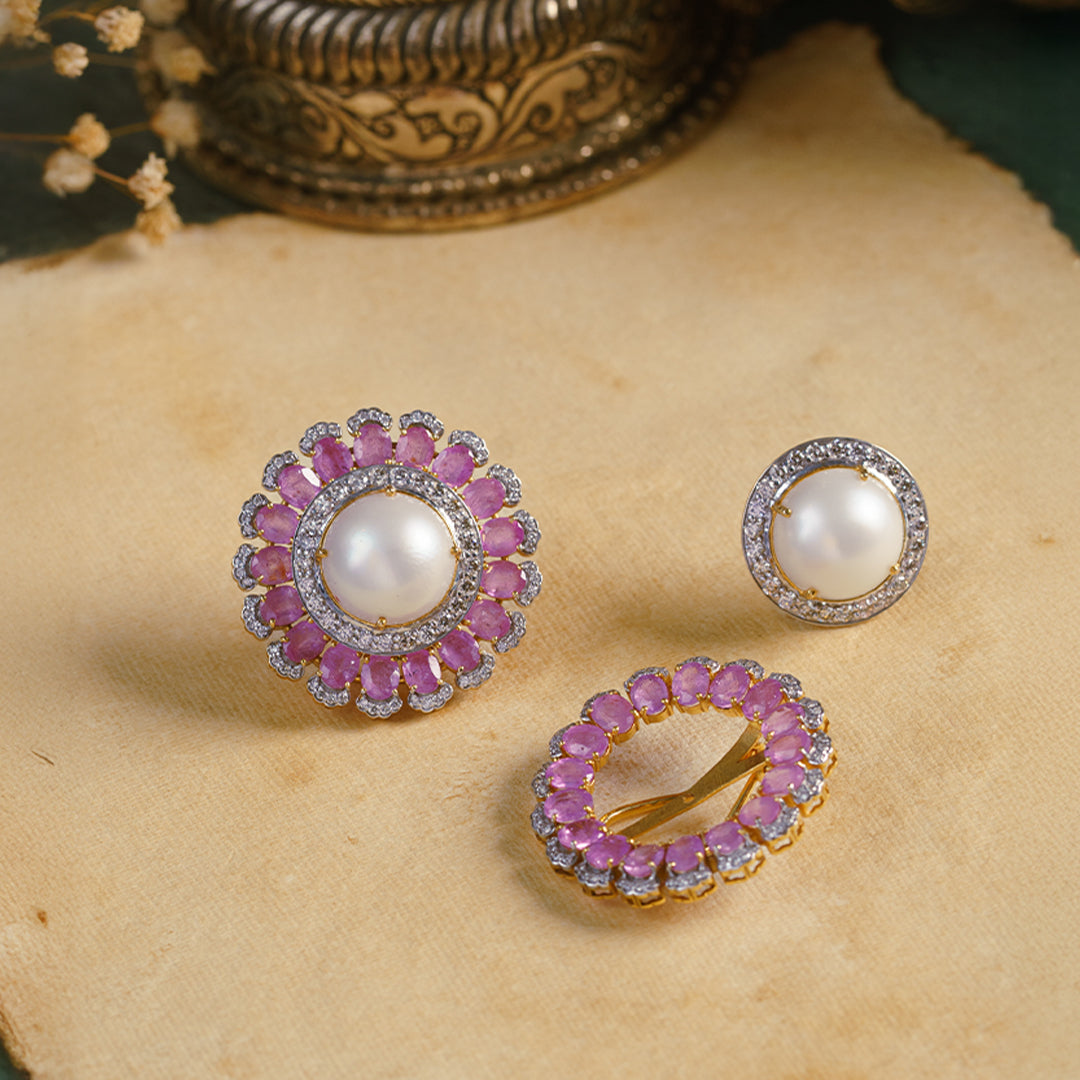 Ivory Petals Pink Sapphire Detachable Earrings