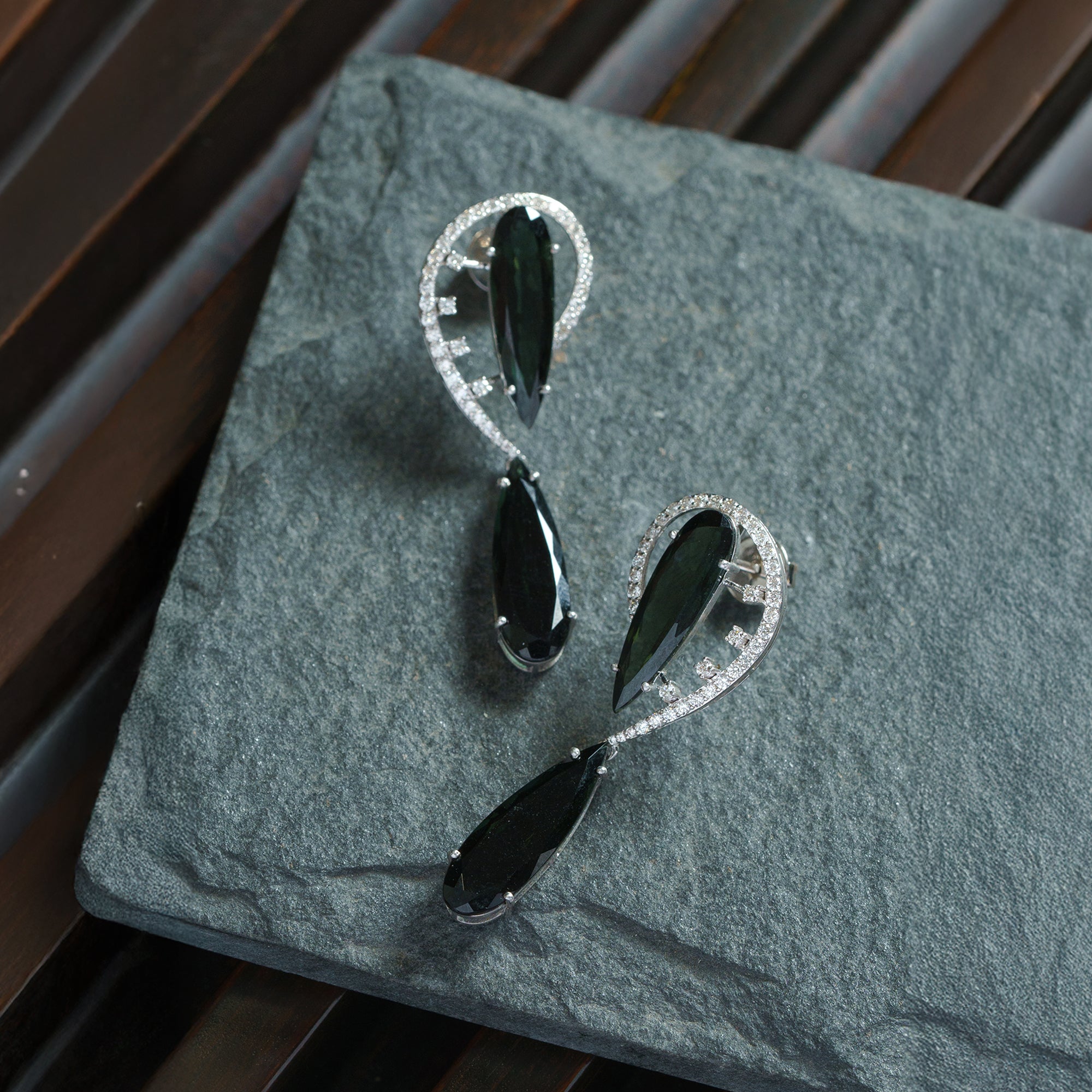 Esvera Diamond Black Onyx earrings