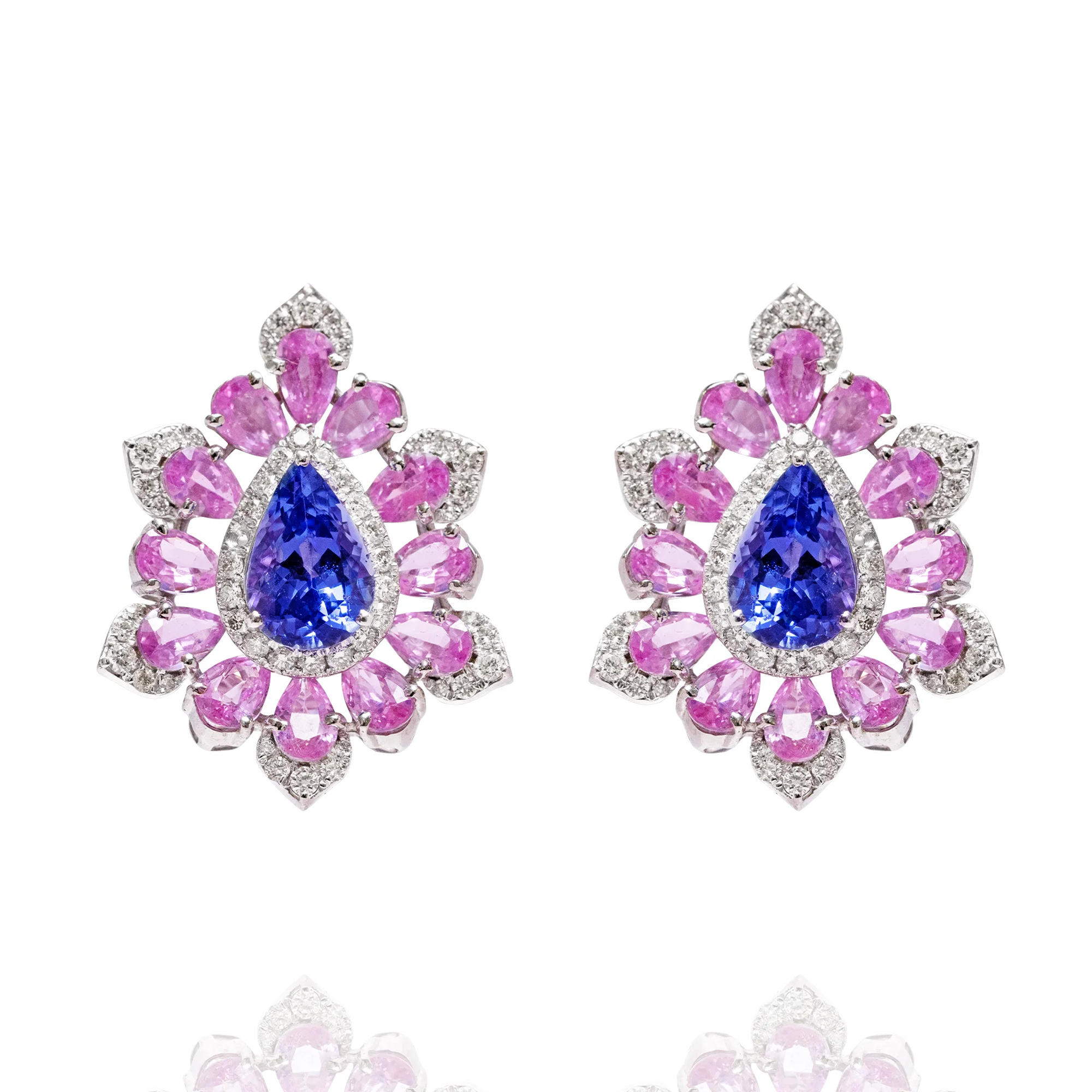 Eclat Bleu Rose Cut Diamond Tanzanite Pink Sapphire Earrings