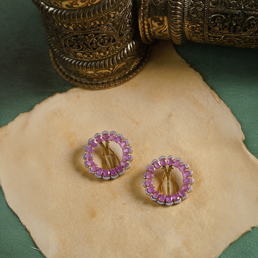 Ivory Petals Pink Sapphire Detachable Earrings