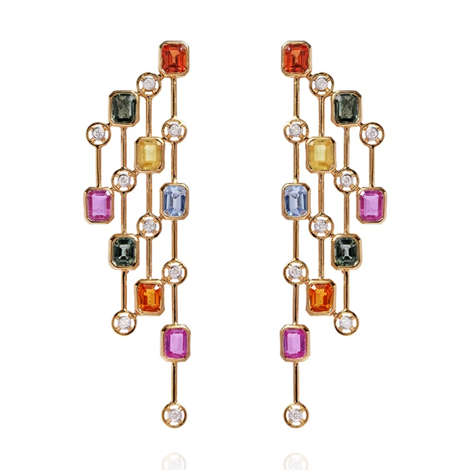 Emeline Diamond Multi Sapphire Earrings