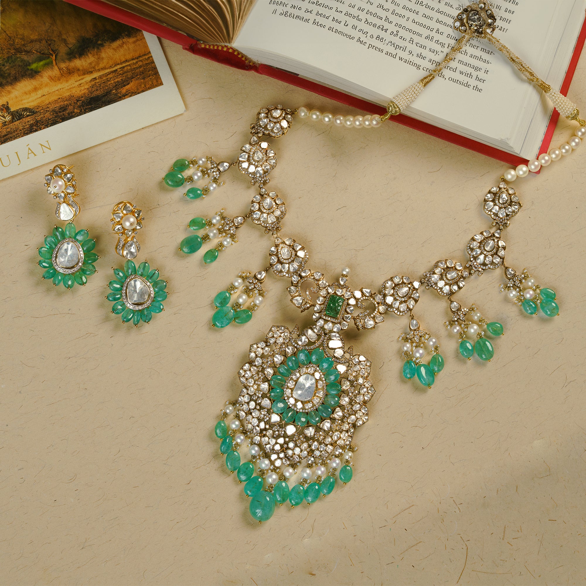 Aafreen Polki emerald Necklace