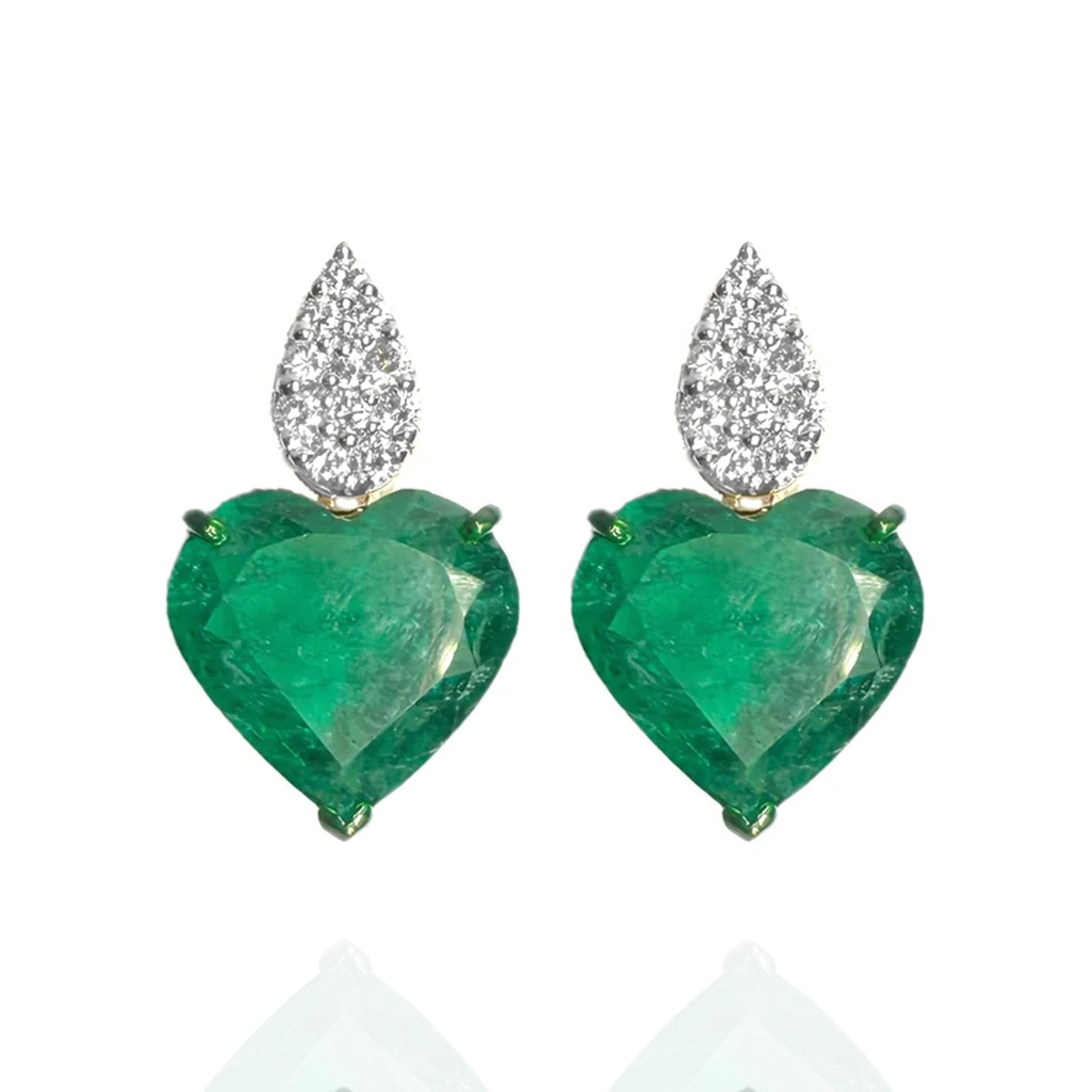 Heart Diamond Emerald Earrings