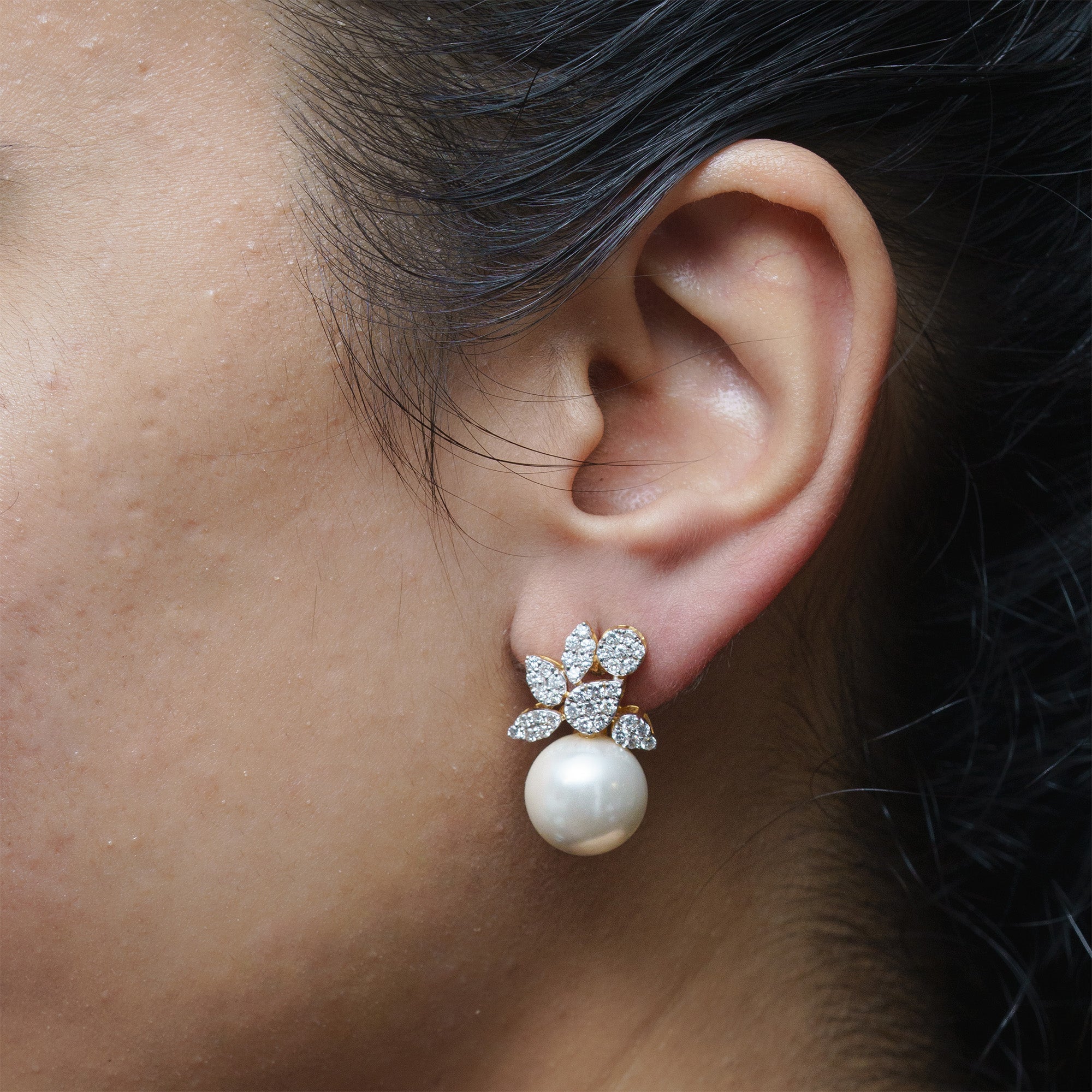 Pearl Drop diamond cluster earrings