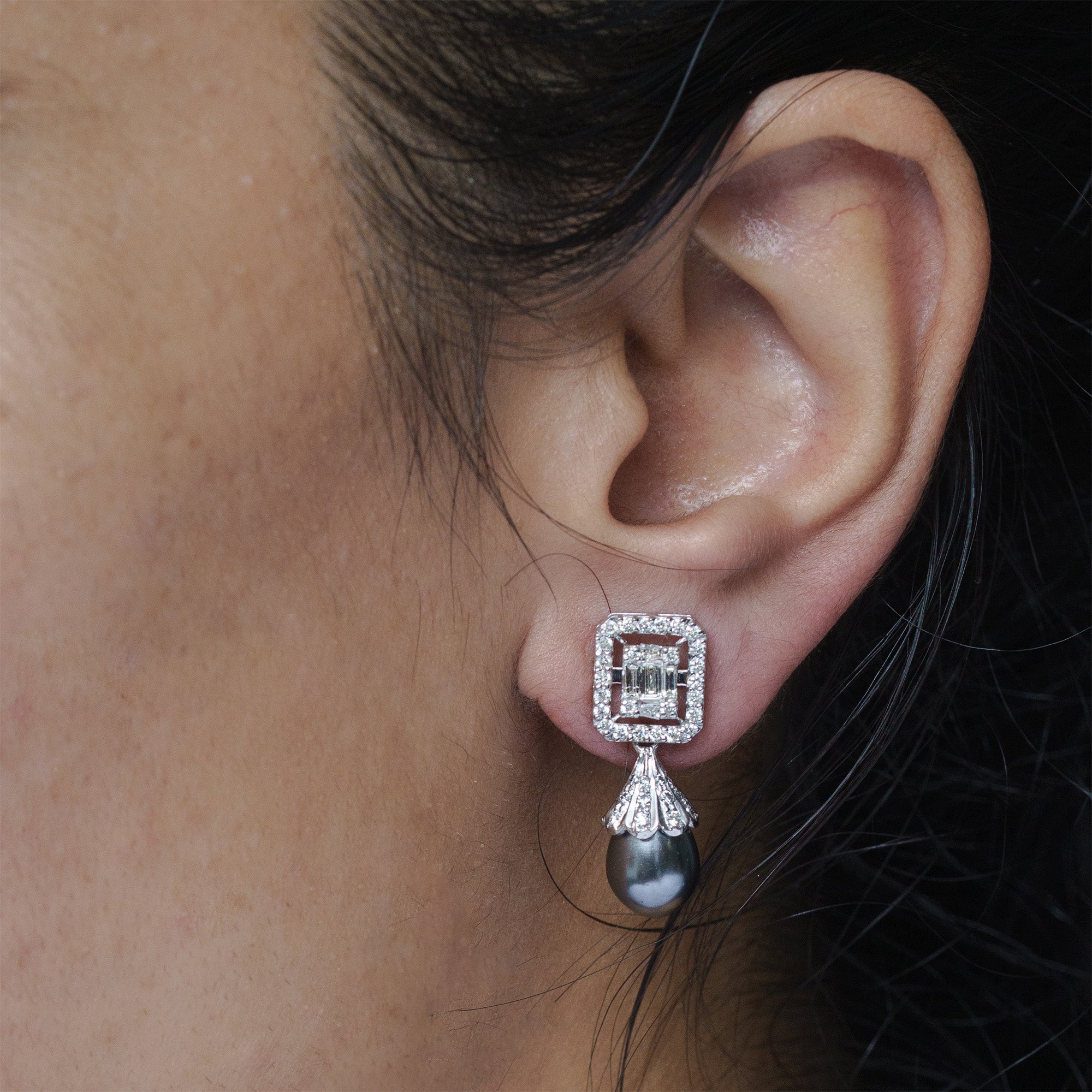 Audrey diamond Pearl drop earrings