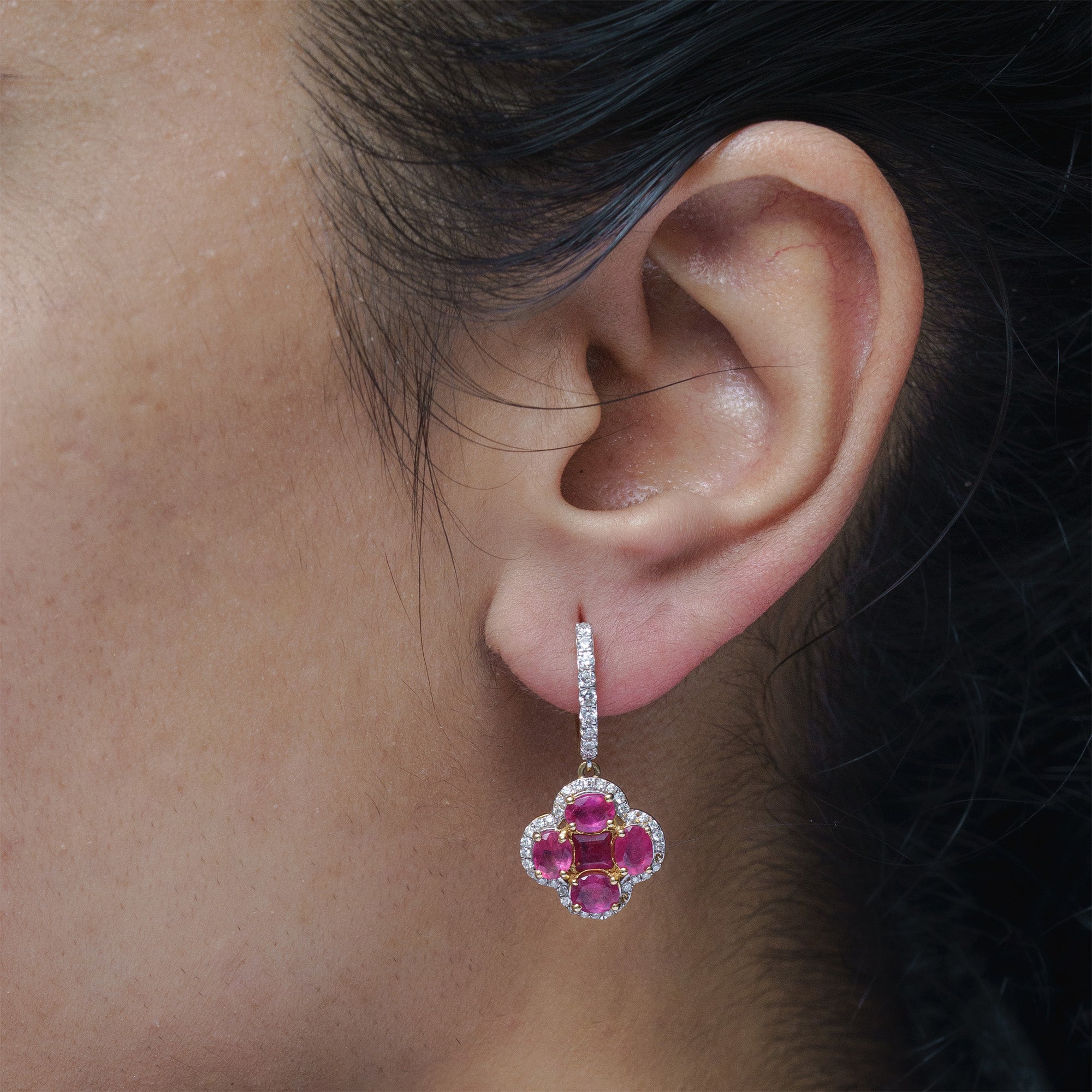 four petal diamond Ruby earrings