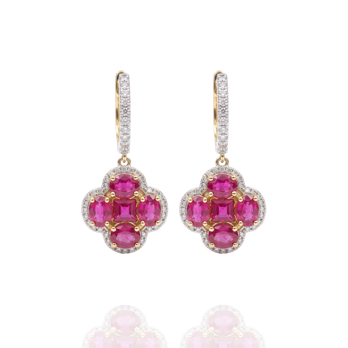 four petal diamond Ruby earrings