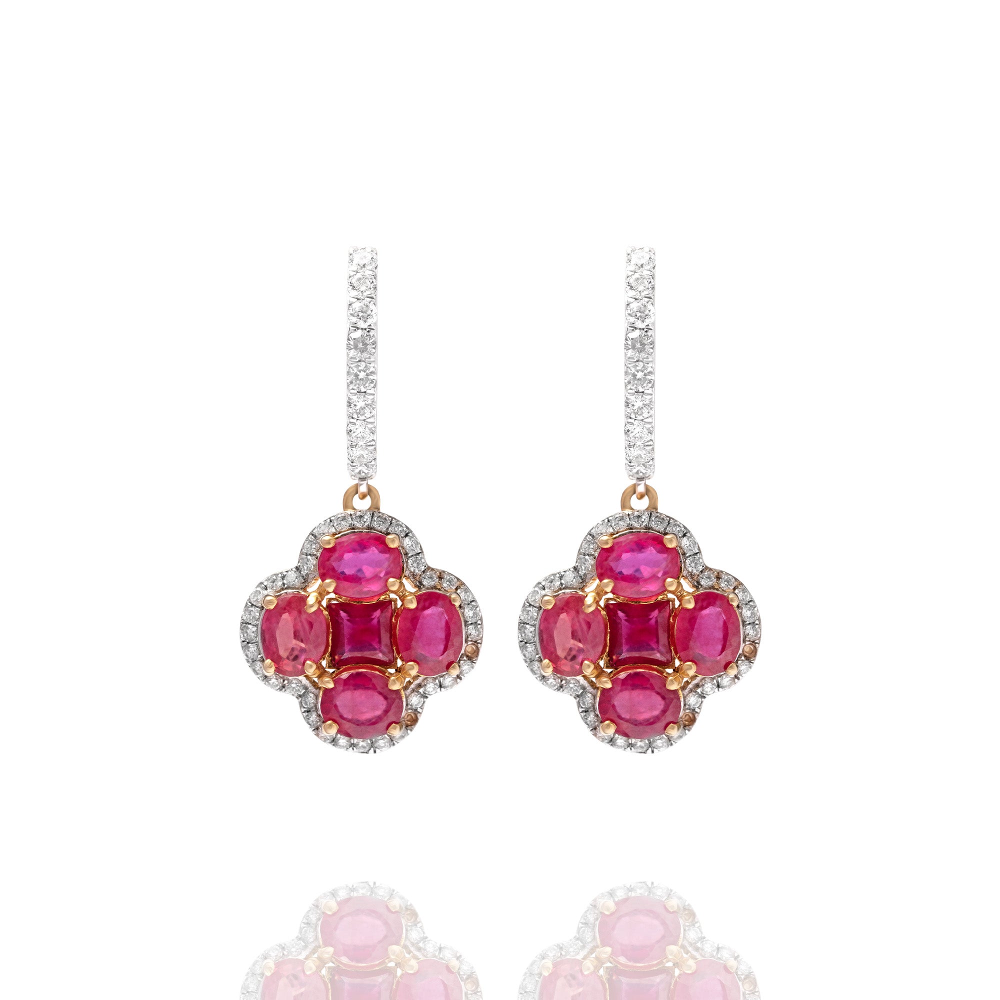four petal diamond Ruby earrings