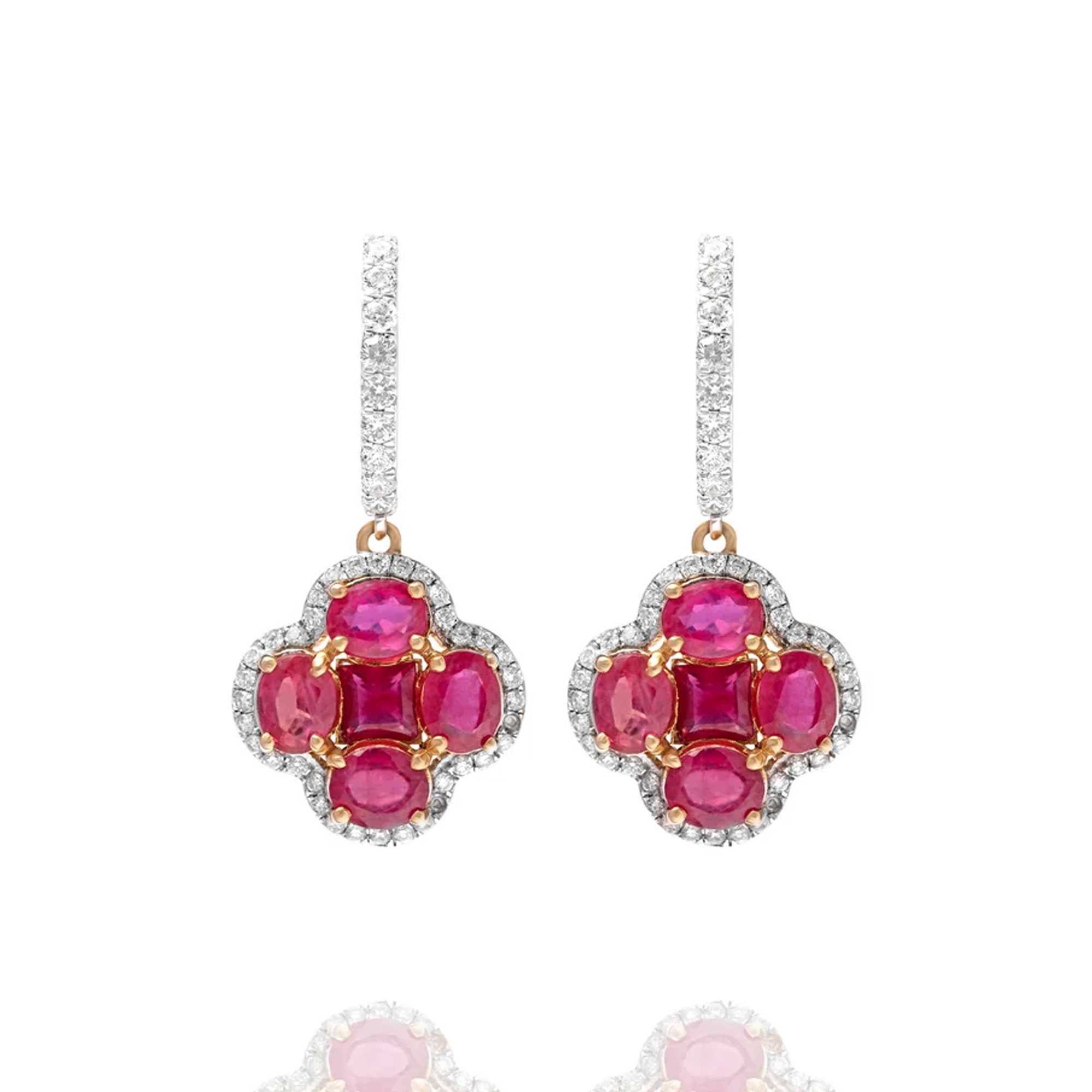 four petal diamond Ruby earrings