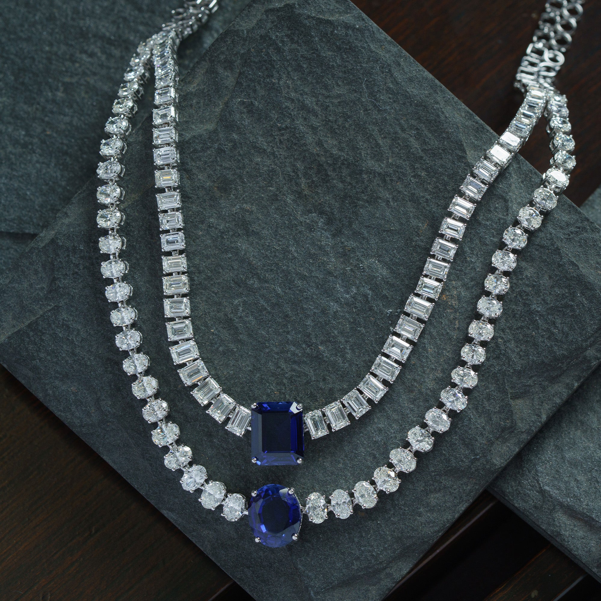 Thira Double Layer Diamond Sapphire Necklace