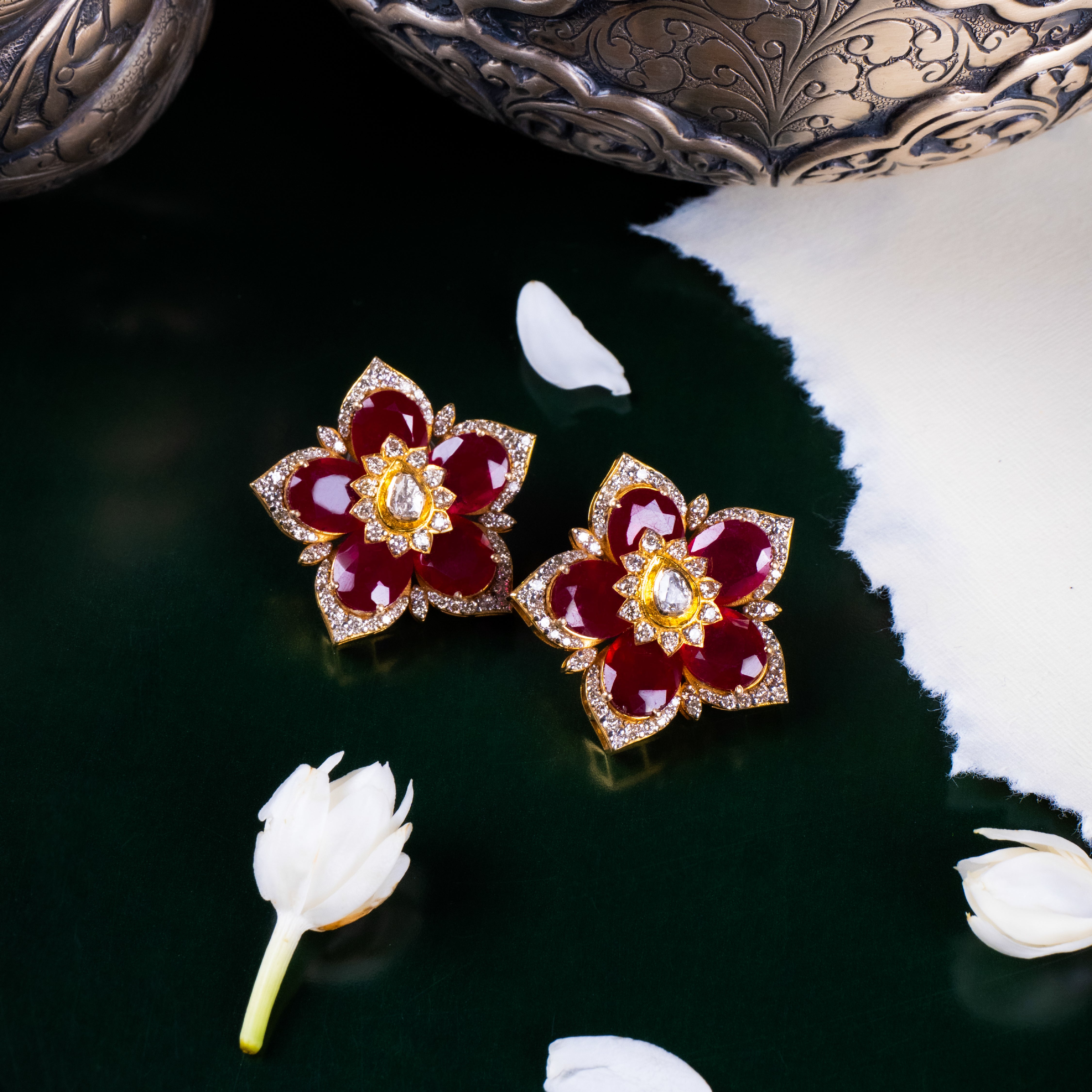 Emrin Polki Ruby Earrings