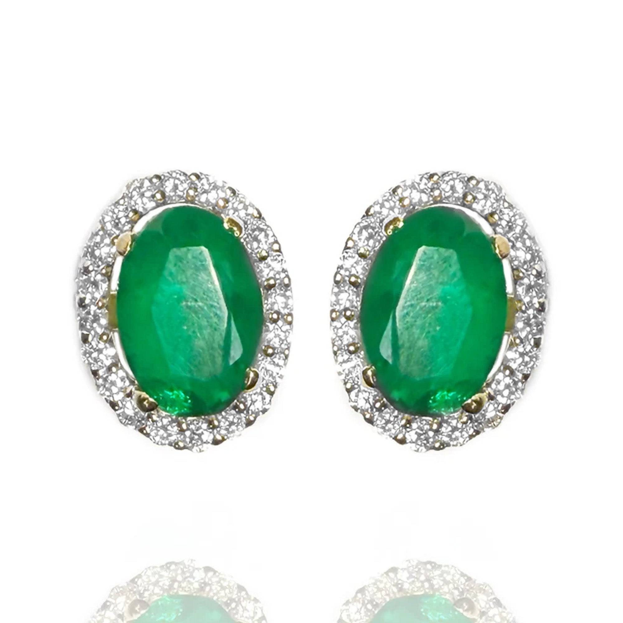 Halo Diamond Emerald Earrings