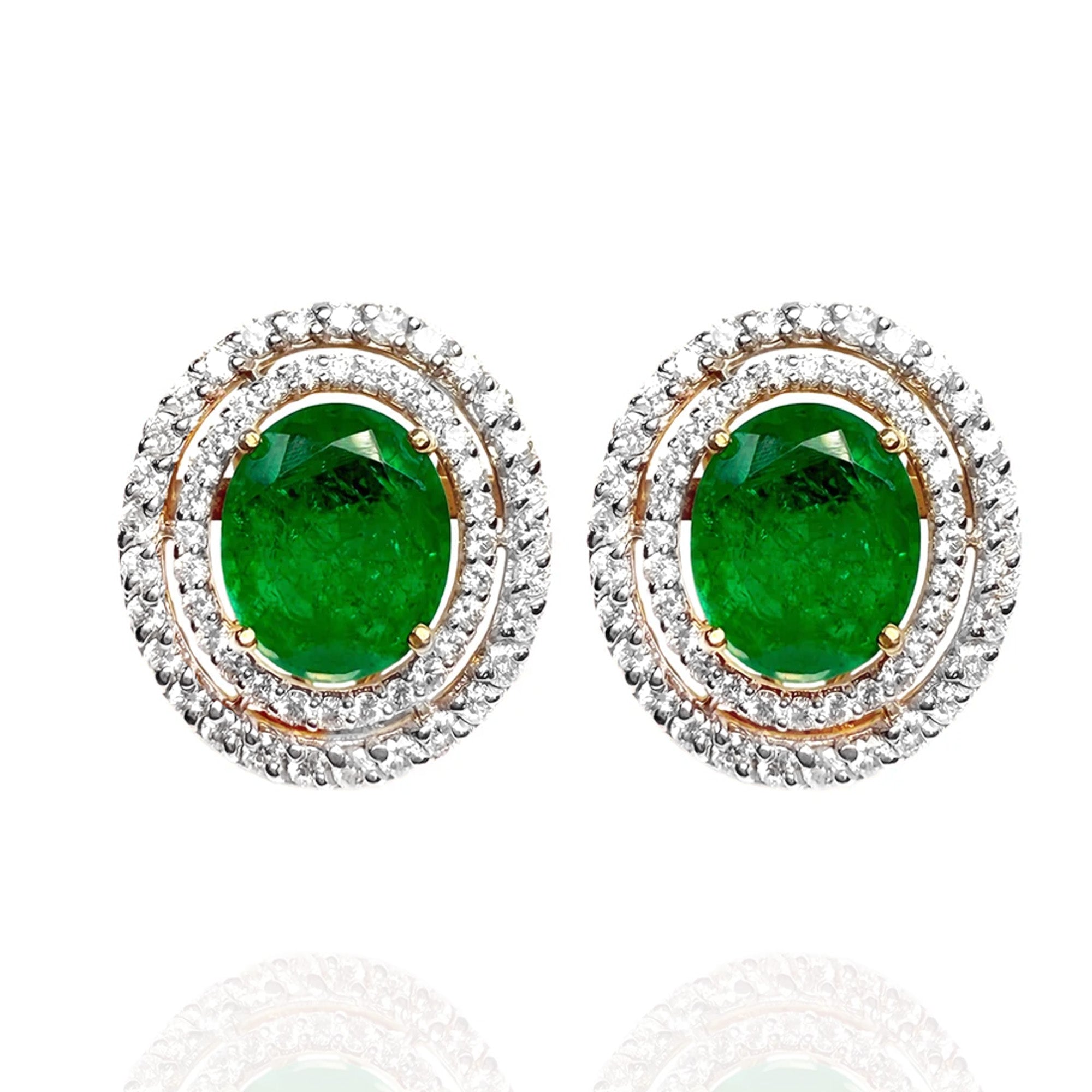 Dual Halo Diamond Emerald Earrings