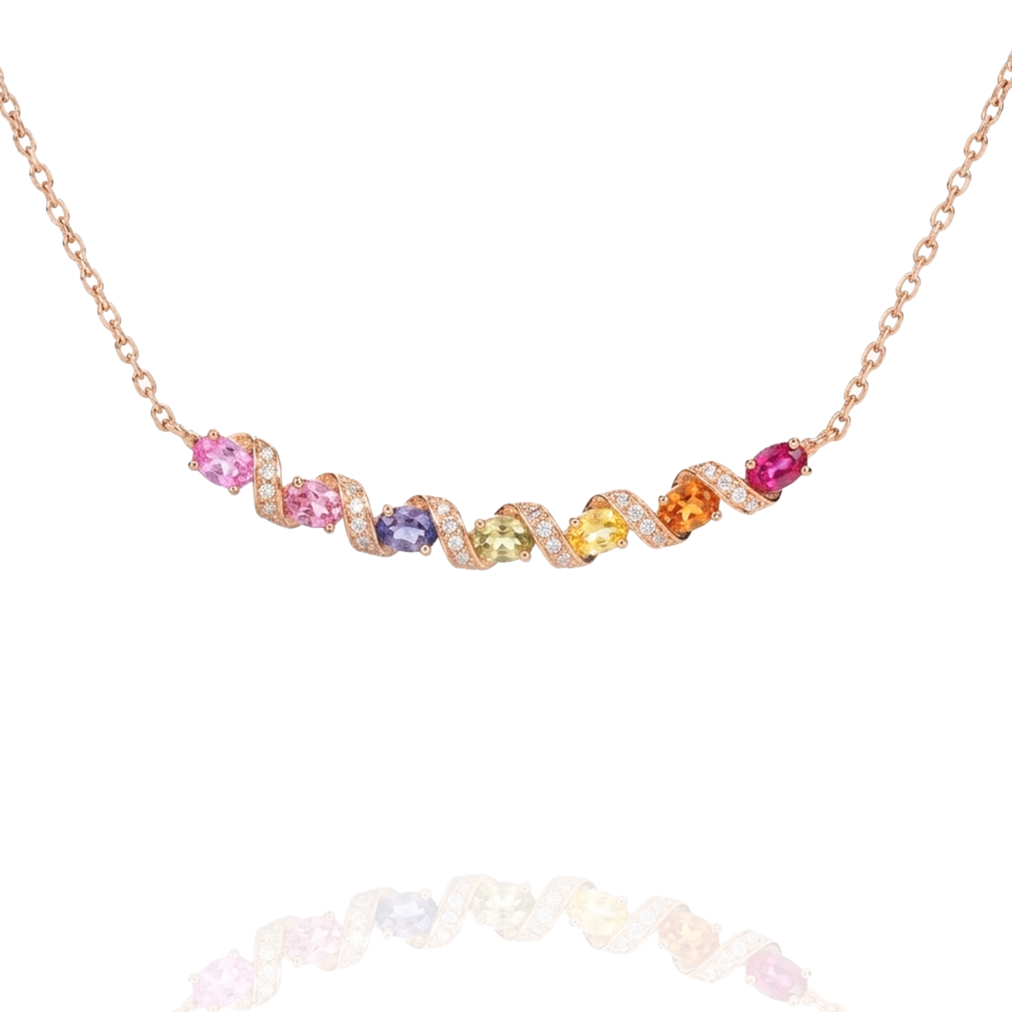 Necklace with multicolored gemstones on a white background in india