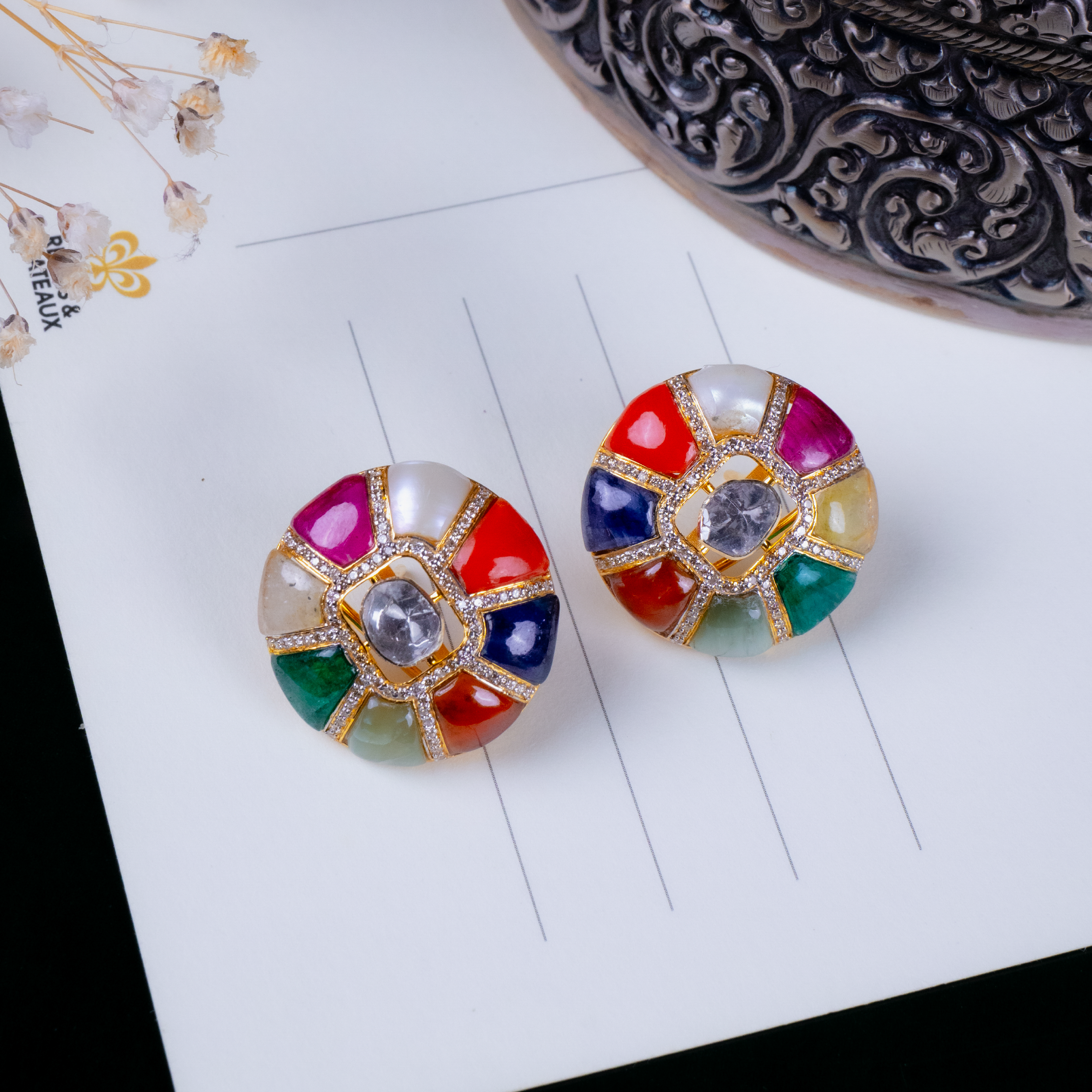 Varya Polki Navratan Earrings