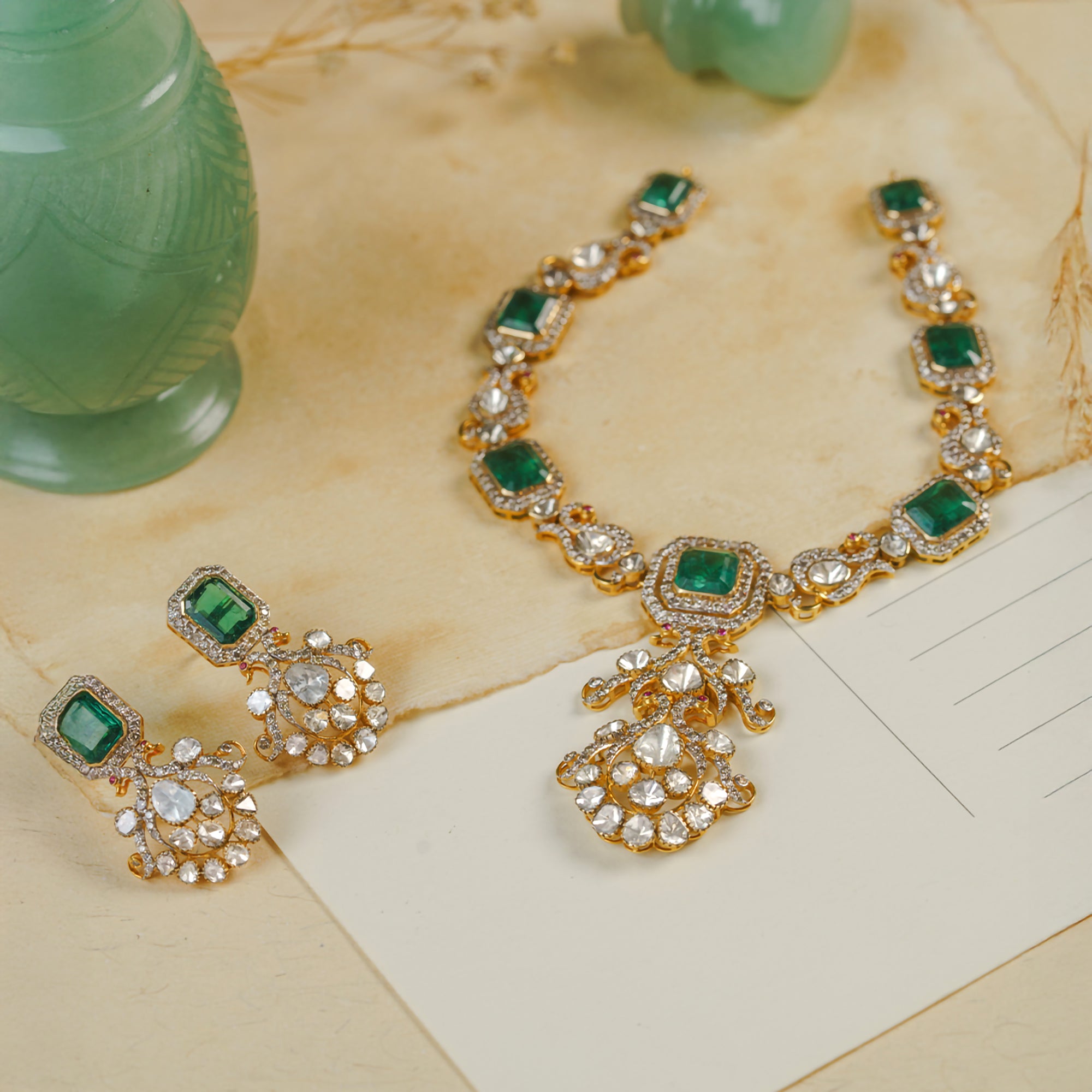 Eliza Polki emerald Necklace