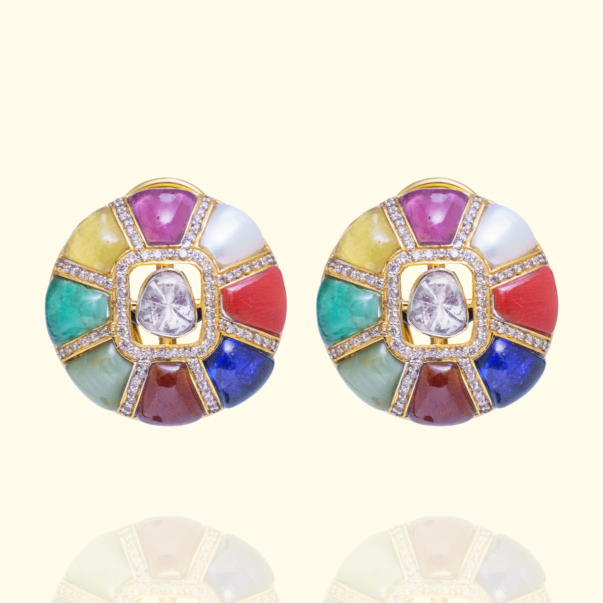 Varya Polki Navratan Earrings