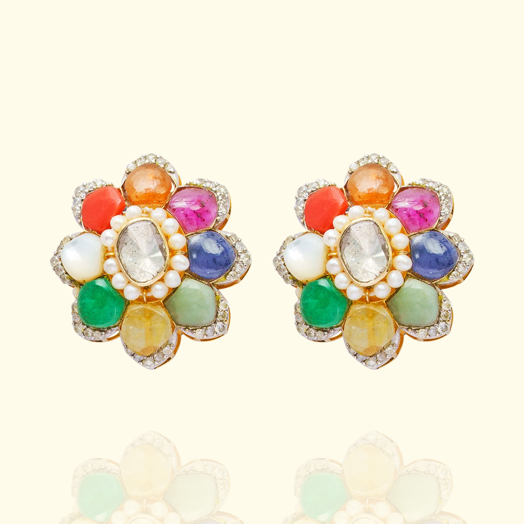 Vetra Polki Navratan Earrings