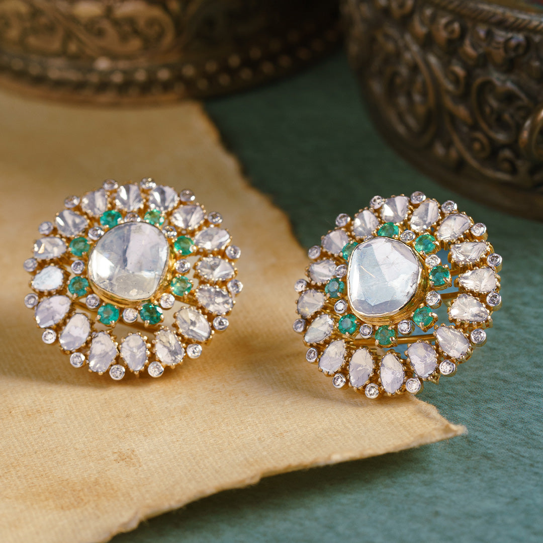 Mrinalika Polki Emerald Earrings