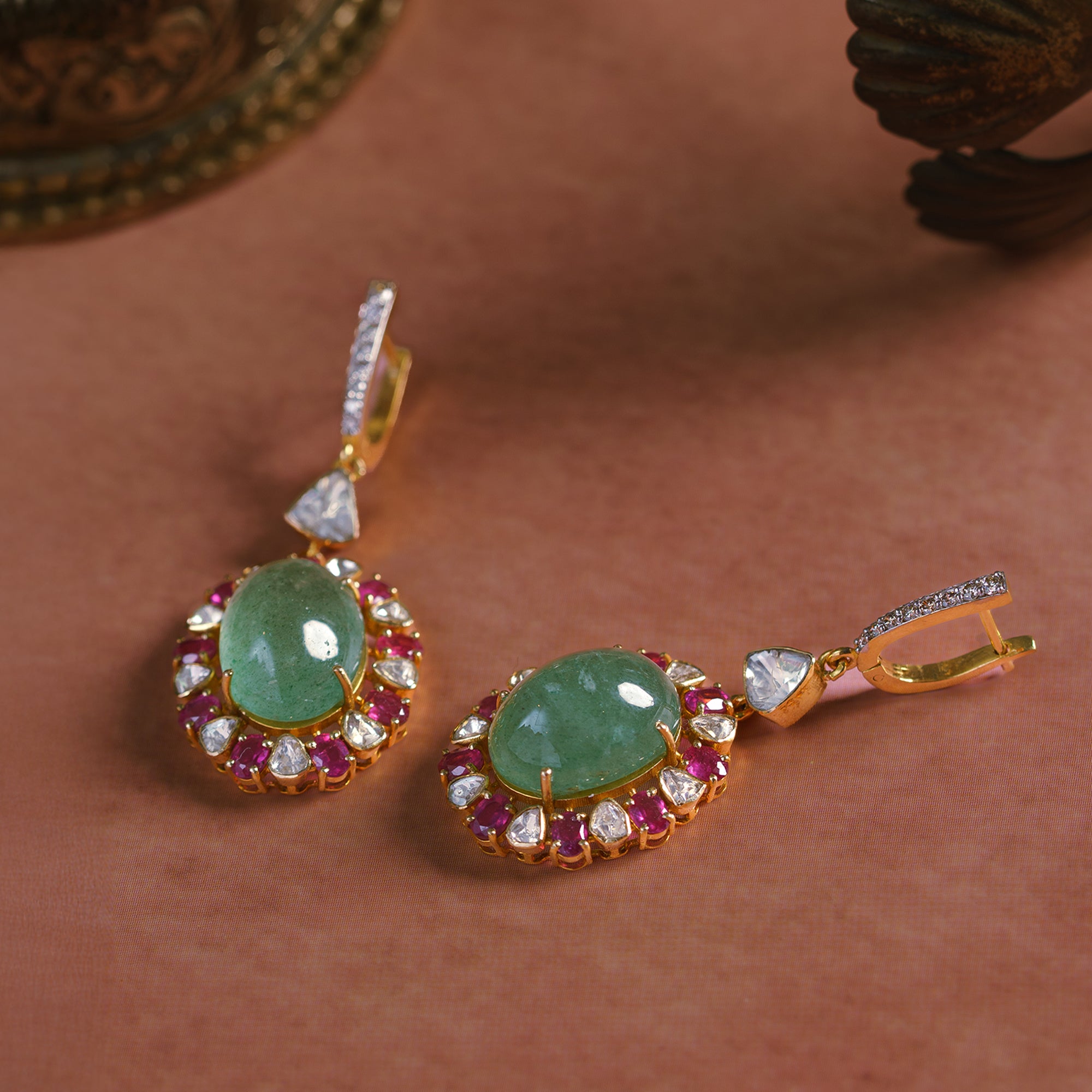 Vedi Polki Emerald Ruby Earrings