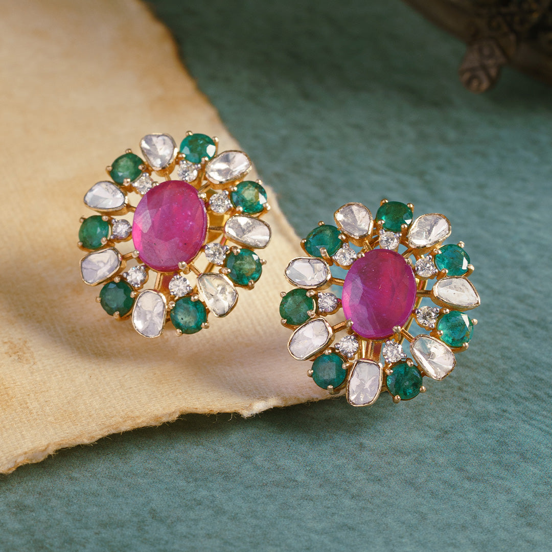 Anuki Polki Ruby Emerald Earrings