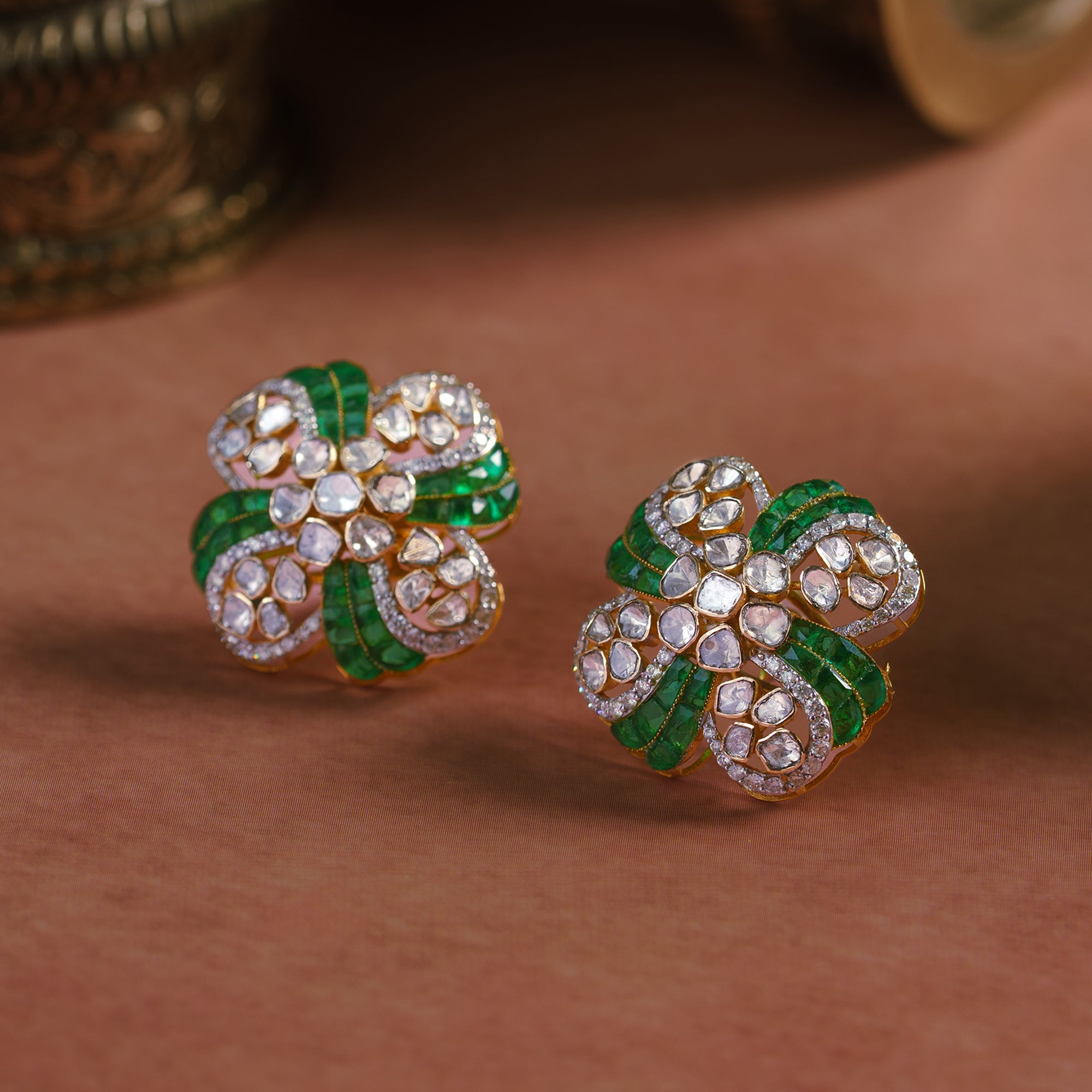 Gohar Polki Emerald Earrings