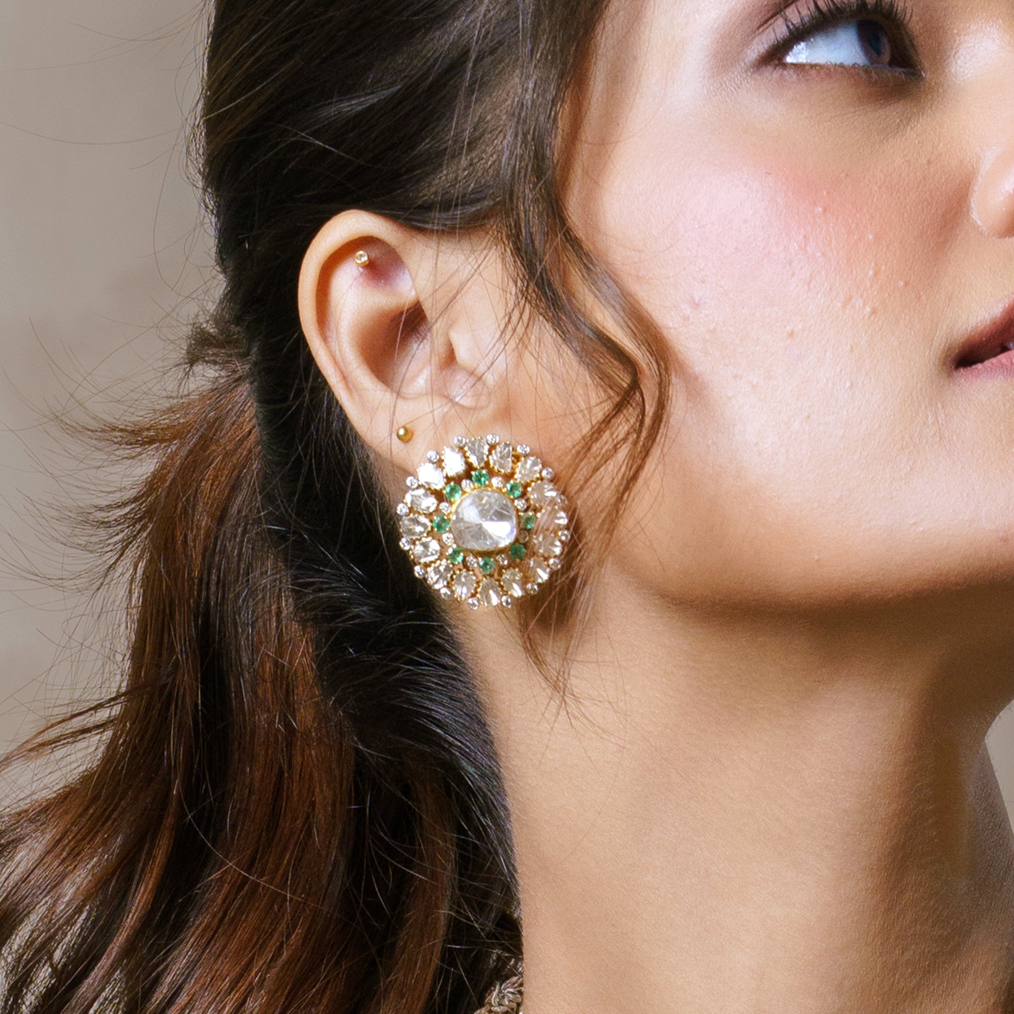 Mrinalika Polki Emerald Earrings