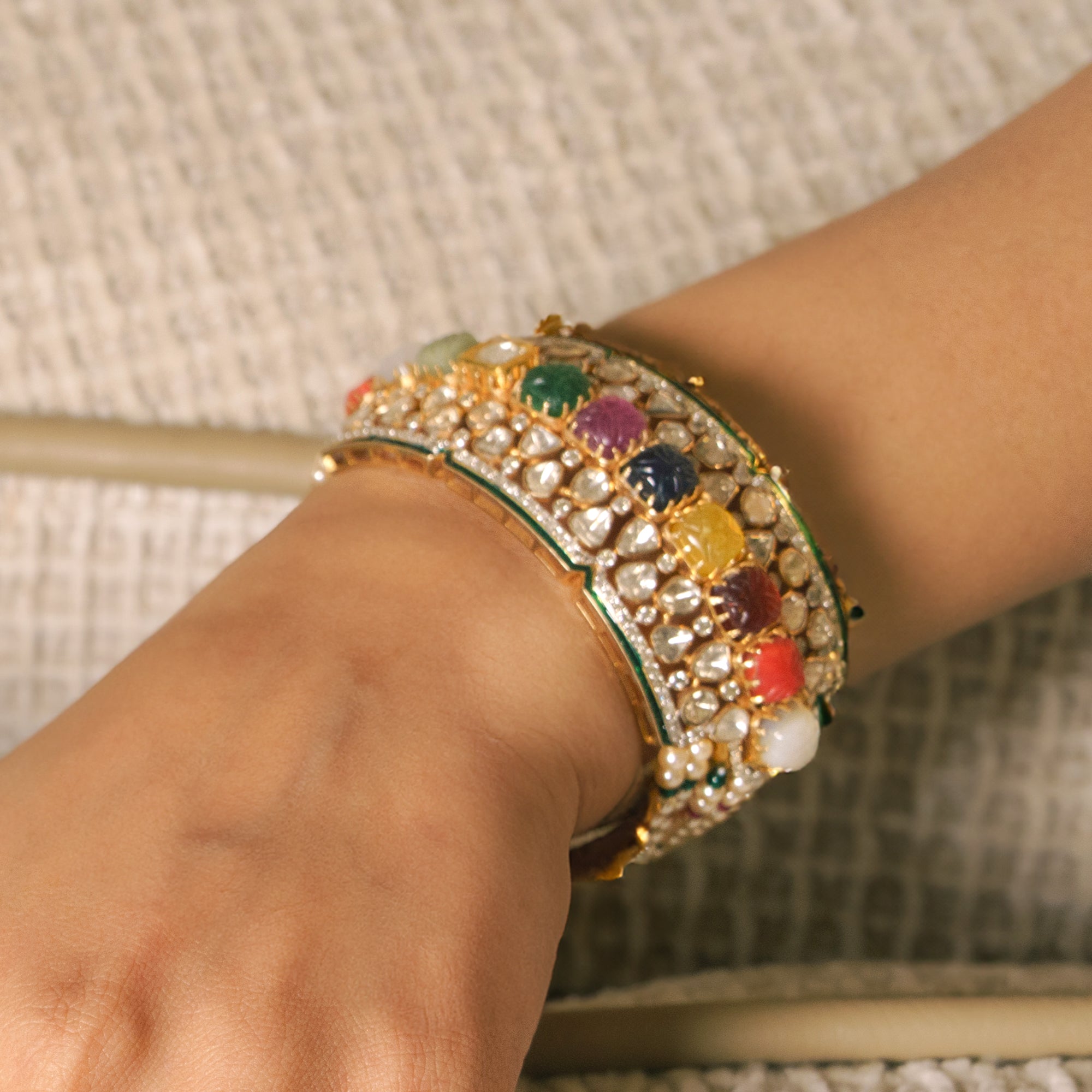 Maniratna Polki Navratan Bracelet