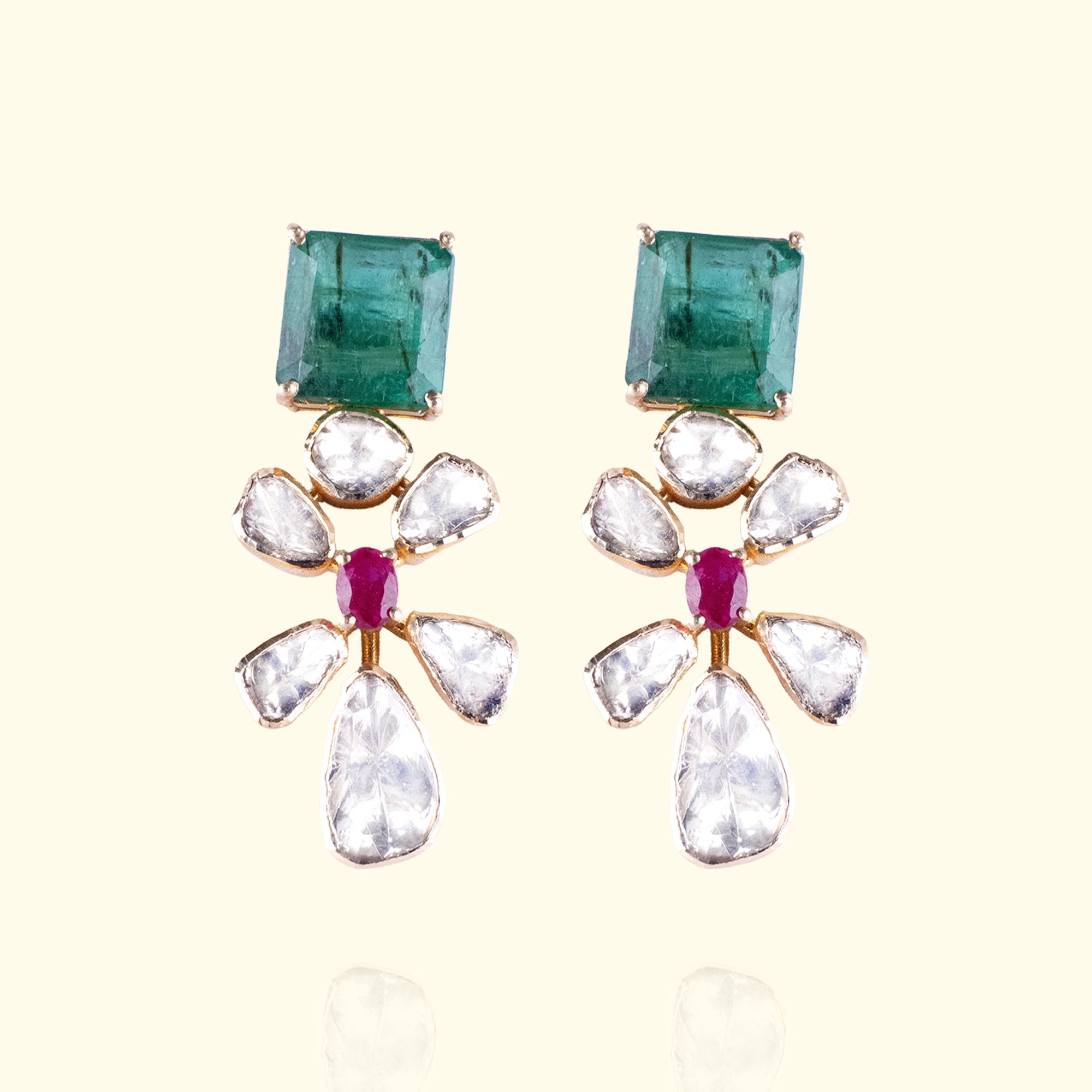 Nyaan Polki Emerald Ruby Earrings