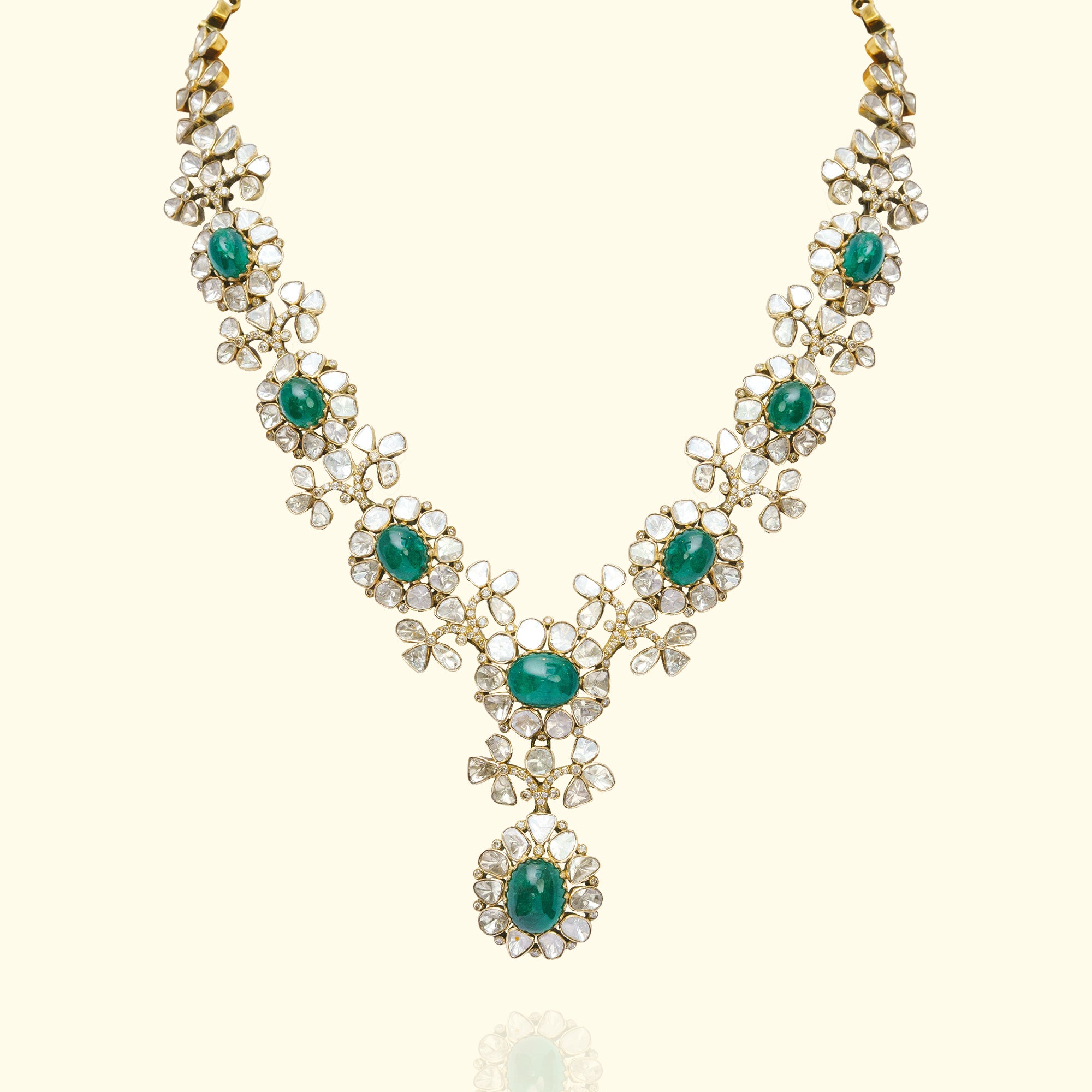 Aleezah Polki Emerald Floral Necklace