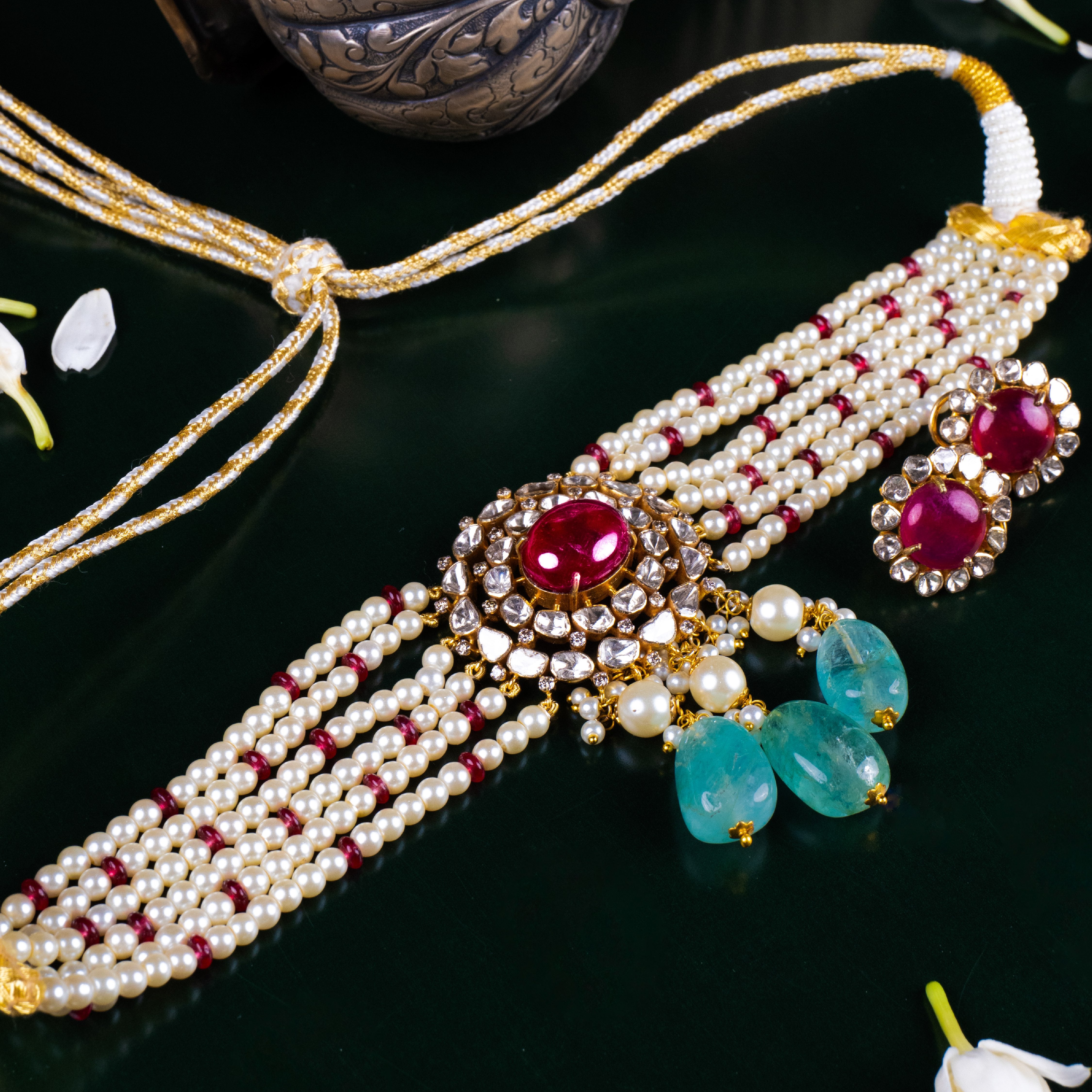 Fika Polki Emerald Ruby Choker
