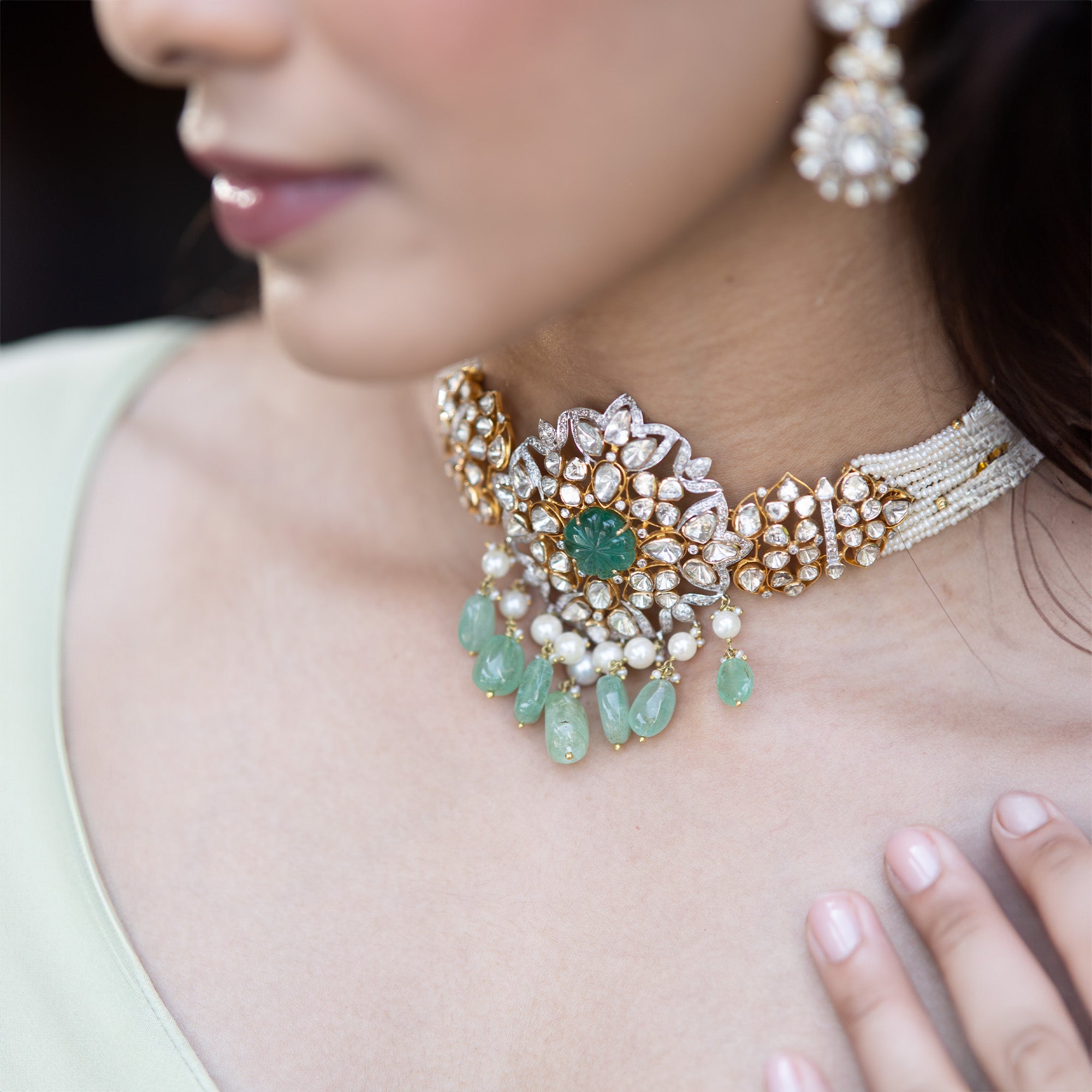 Rudra Polki Emerald Choker