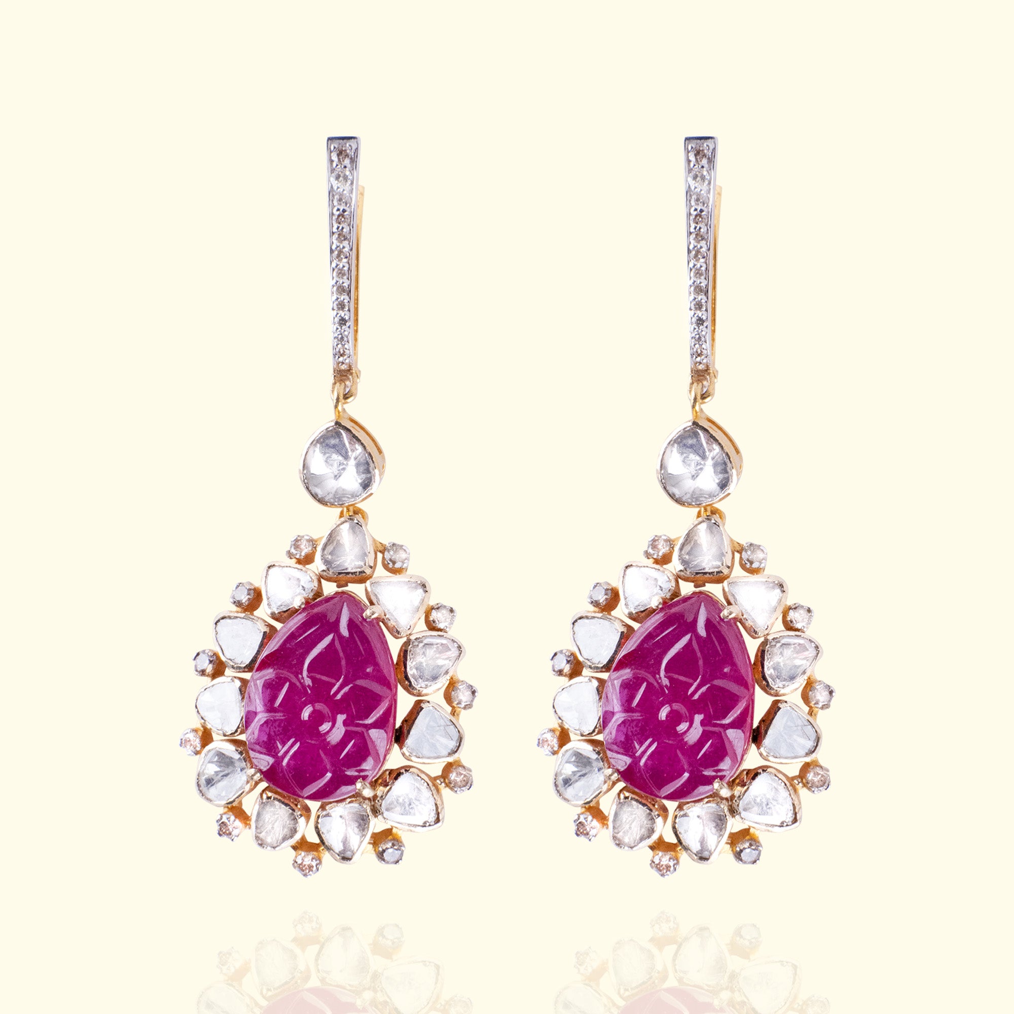 Kior Polki carved Ruby Earrings