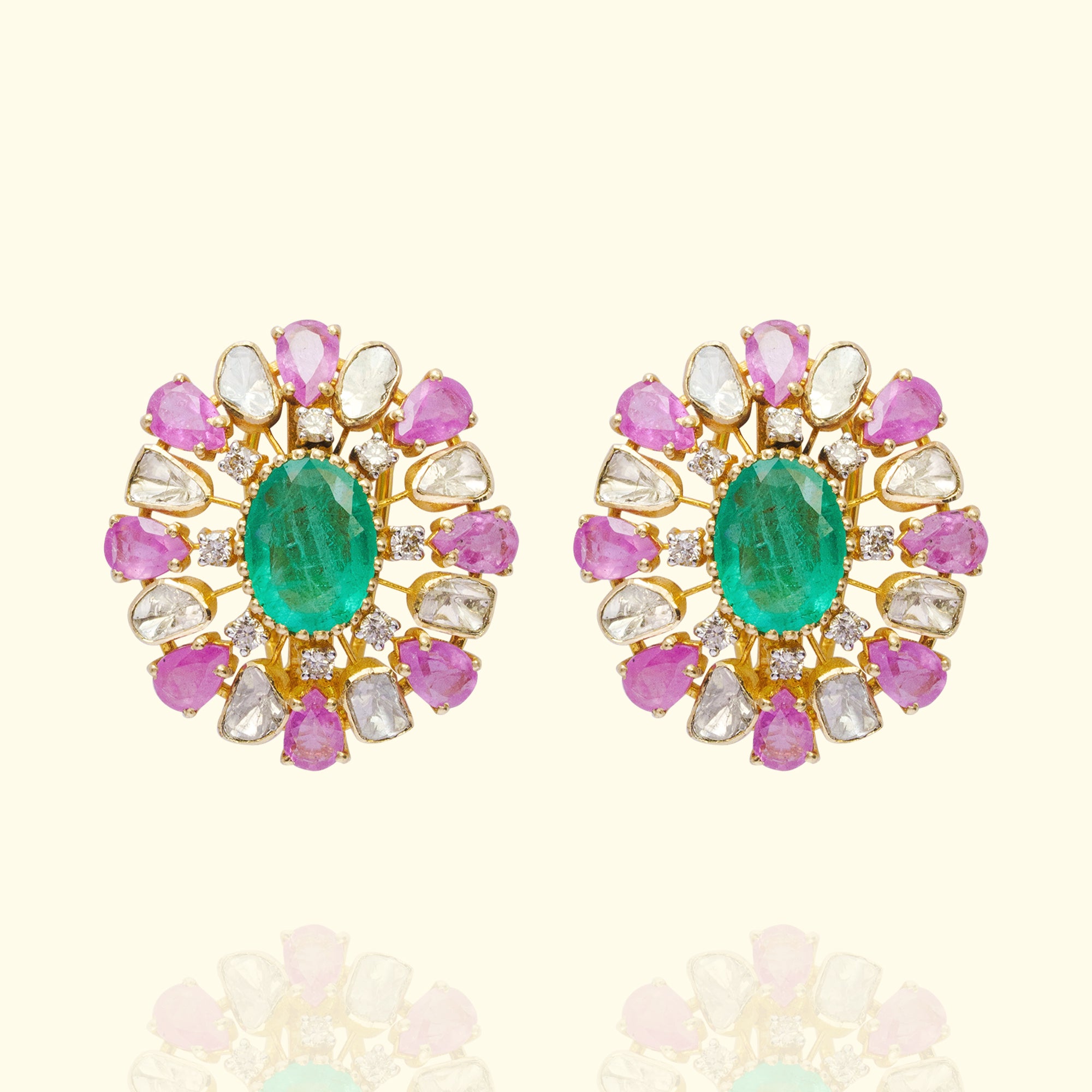Rangat Polki Emerald Pink Sapphire Earrings