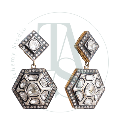 Neil Hexagon Uncut Diamond Dangling Earrings