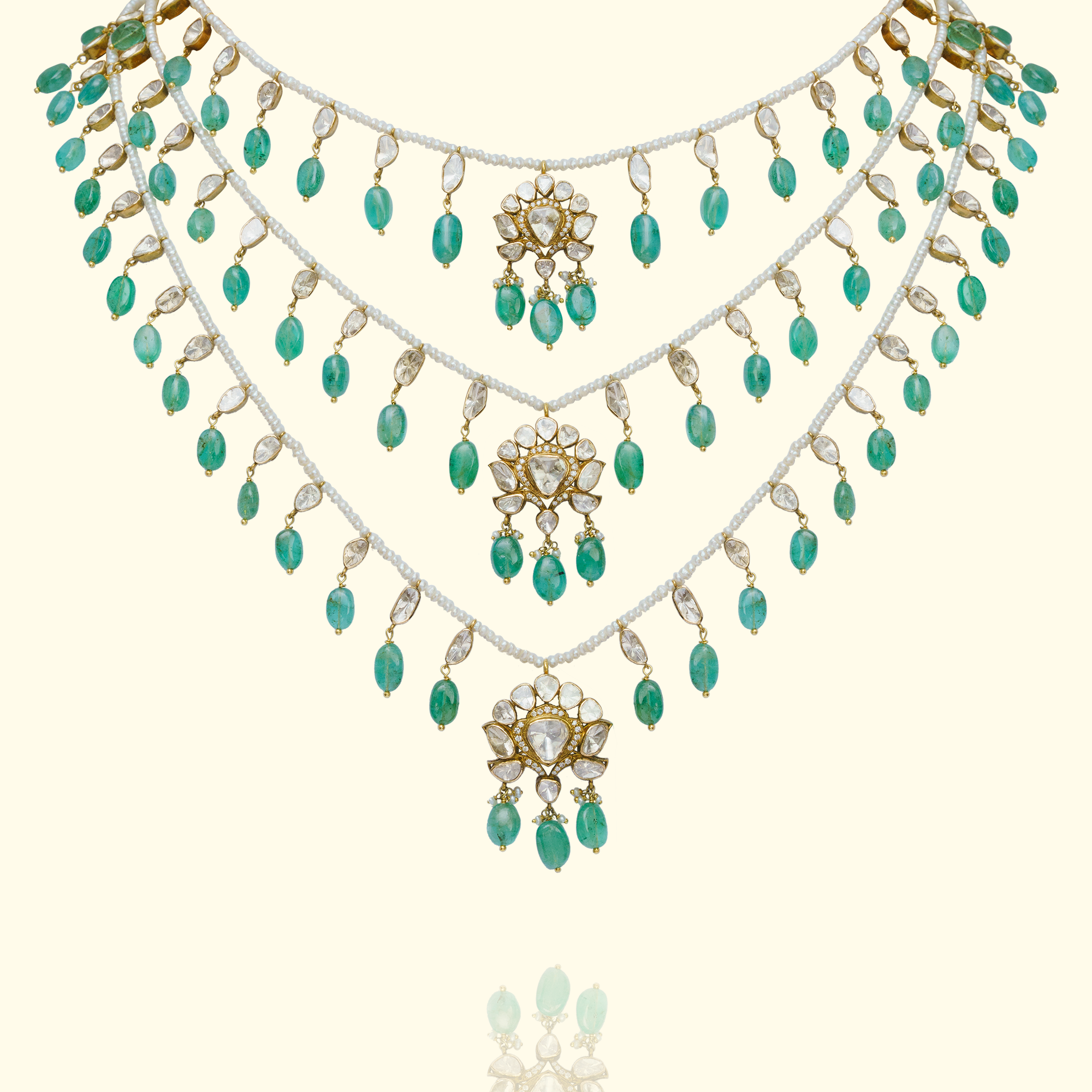 Nureen Cascading Polki emerald Necklace