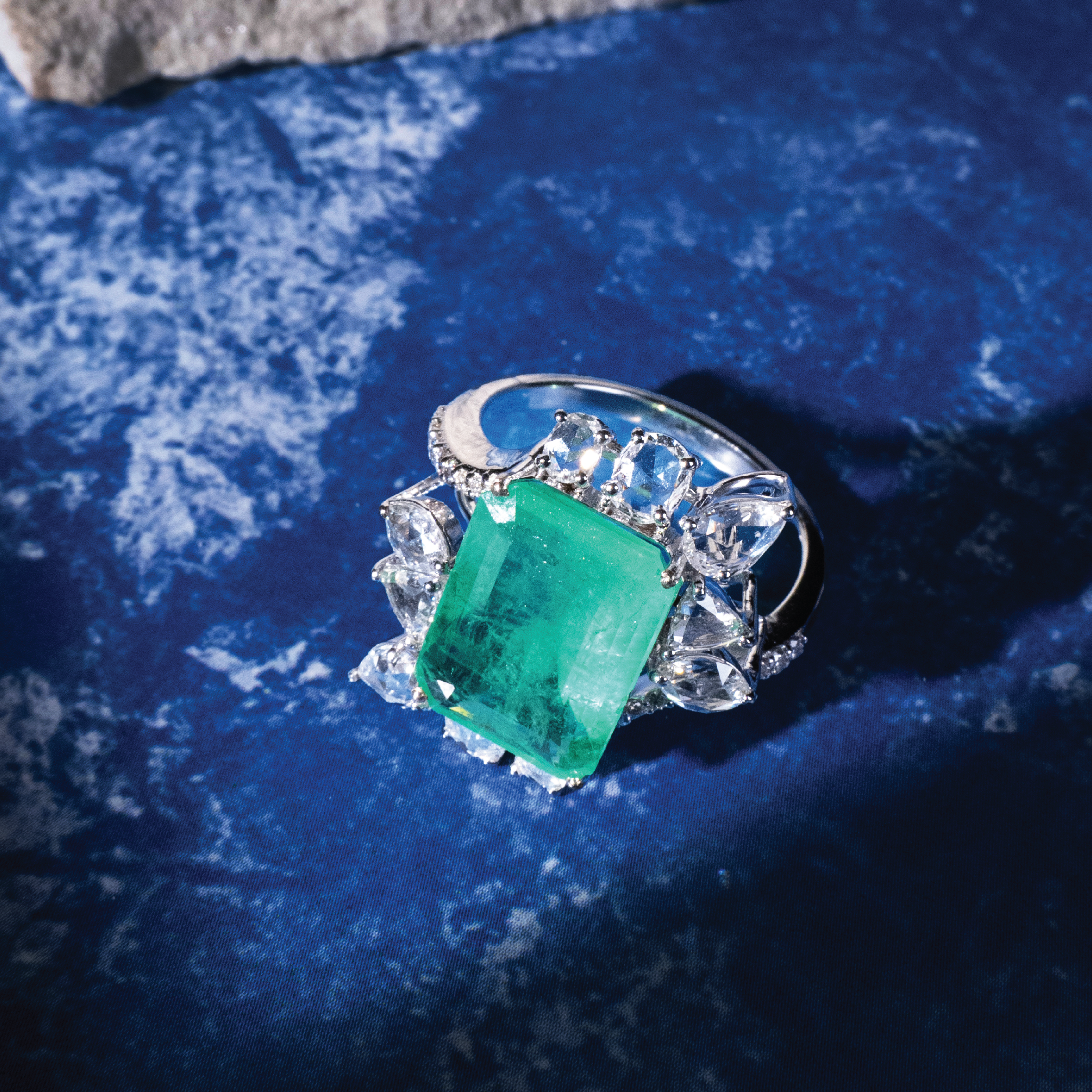 Esmeralda Rose Cut Diamond Emerald Ring