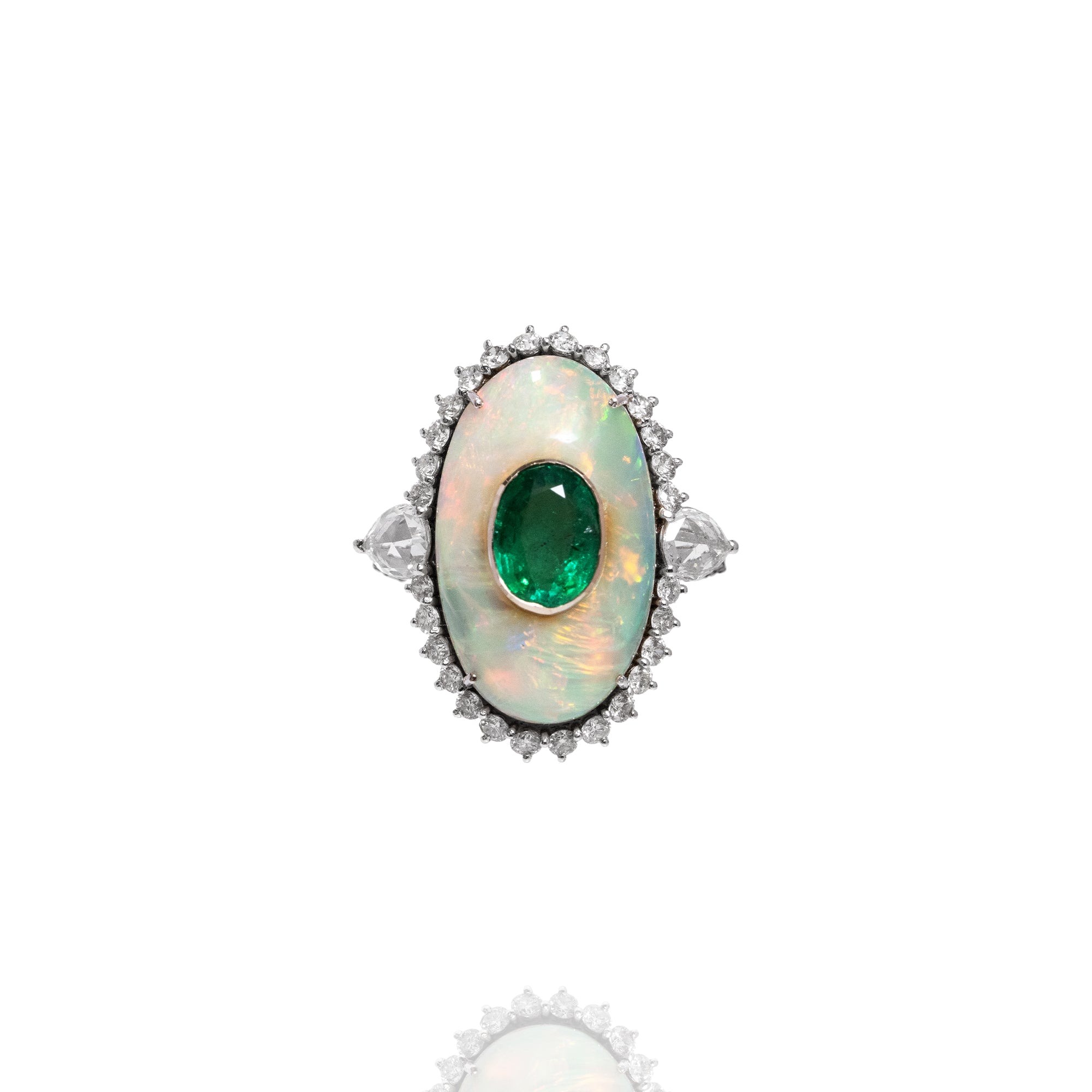 Chloe Diamond Emerald Opal Overlay Ring