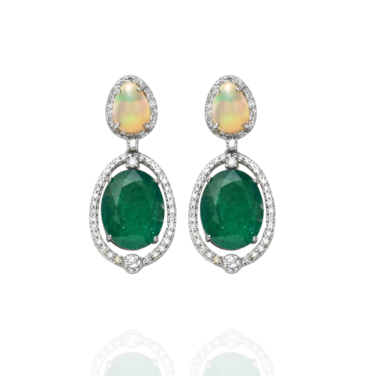 Scintilla Diamond Emerald Opal Earrings