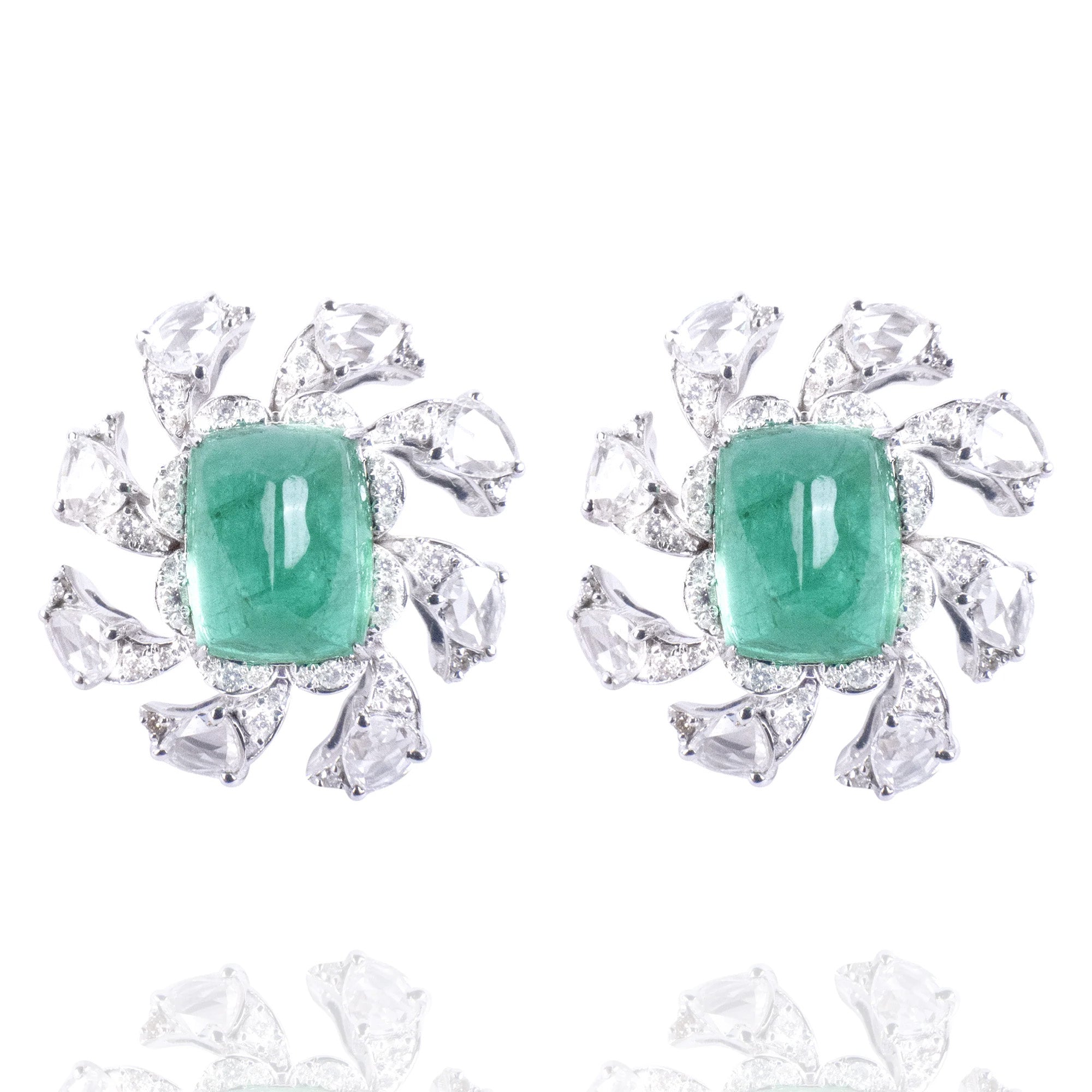 Seraphim Rose Cut Diamond Emerald Earrings