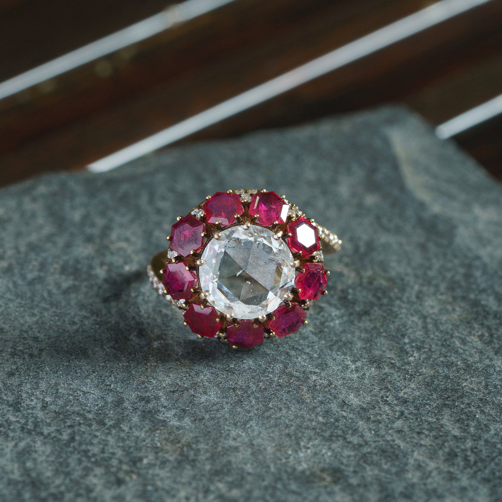 Scarlet Diamond Ruby Halo Ring