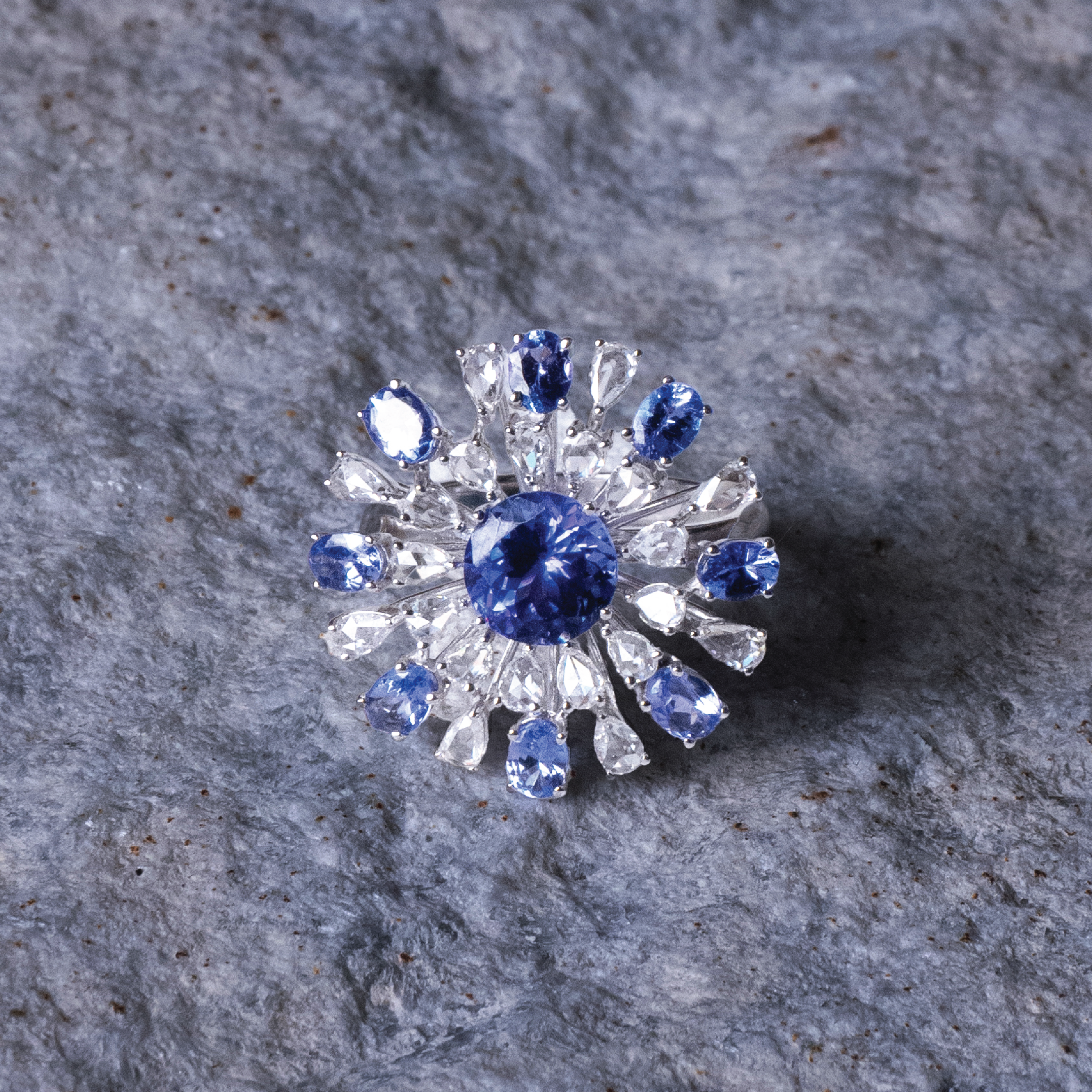 Svea Rose Cut Diamond Tanzanite Ring
