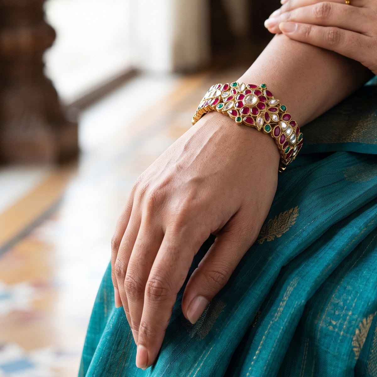 Gulnaar Polki Ruby Emerald  Bracelet