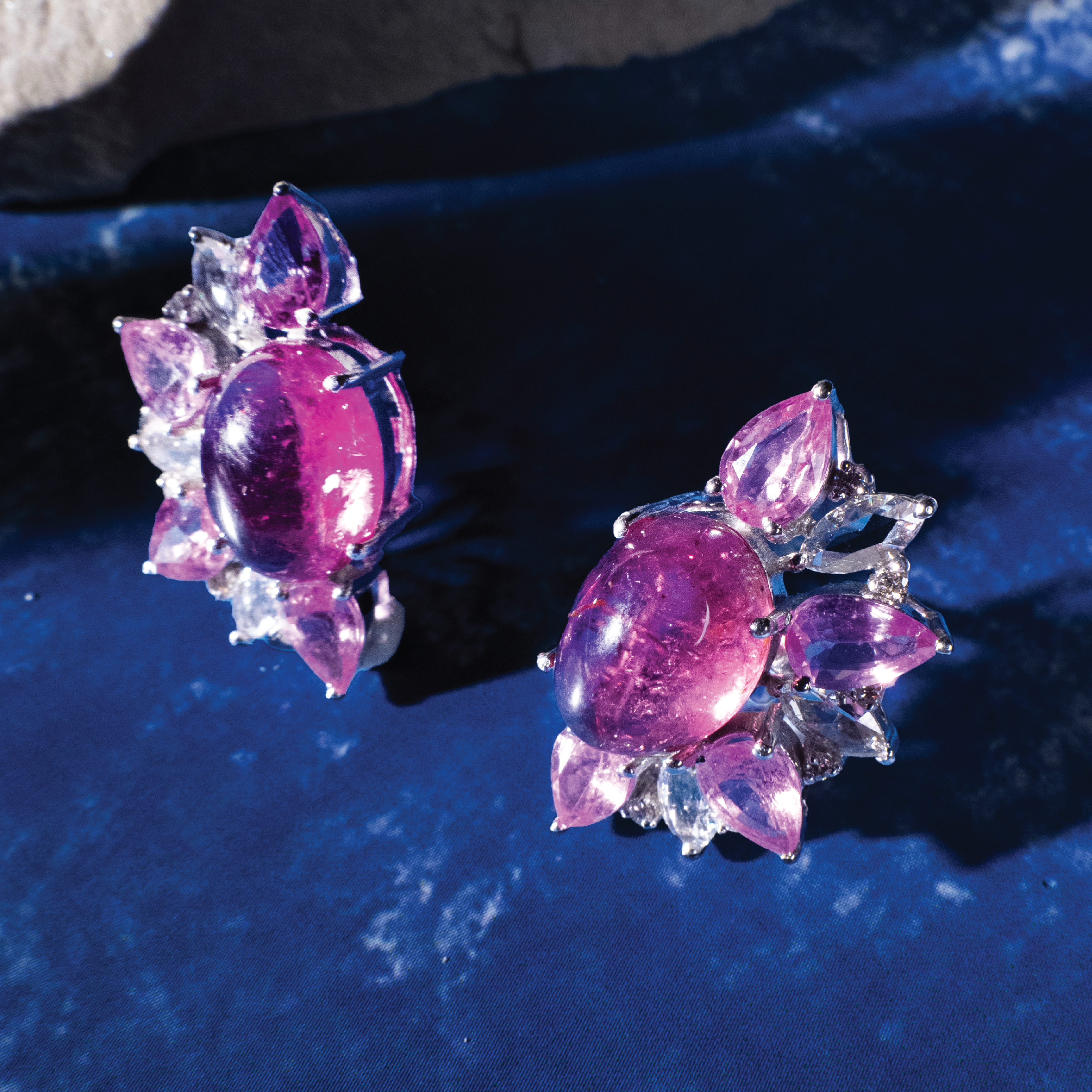 Evrin Rose Cut Diamond Tourmaline Pink Sapphire Earrings