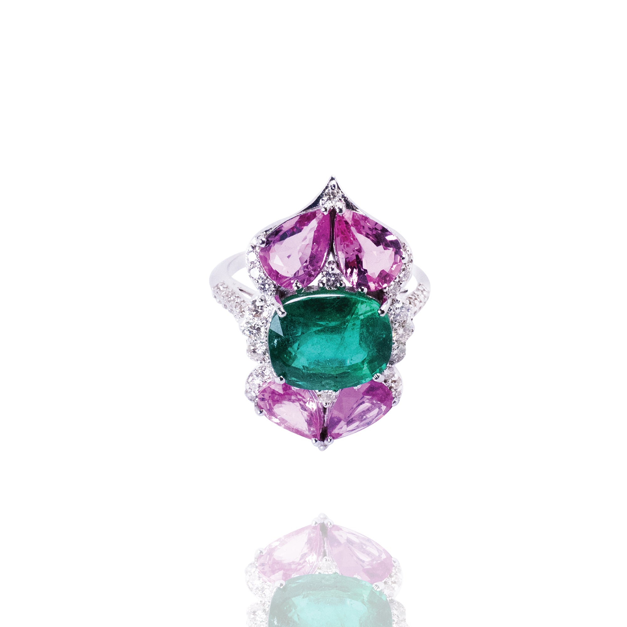 Yakira Diamond Emerald Pink Sapphire Ring