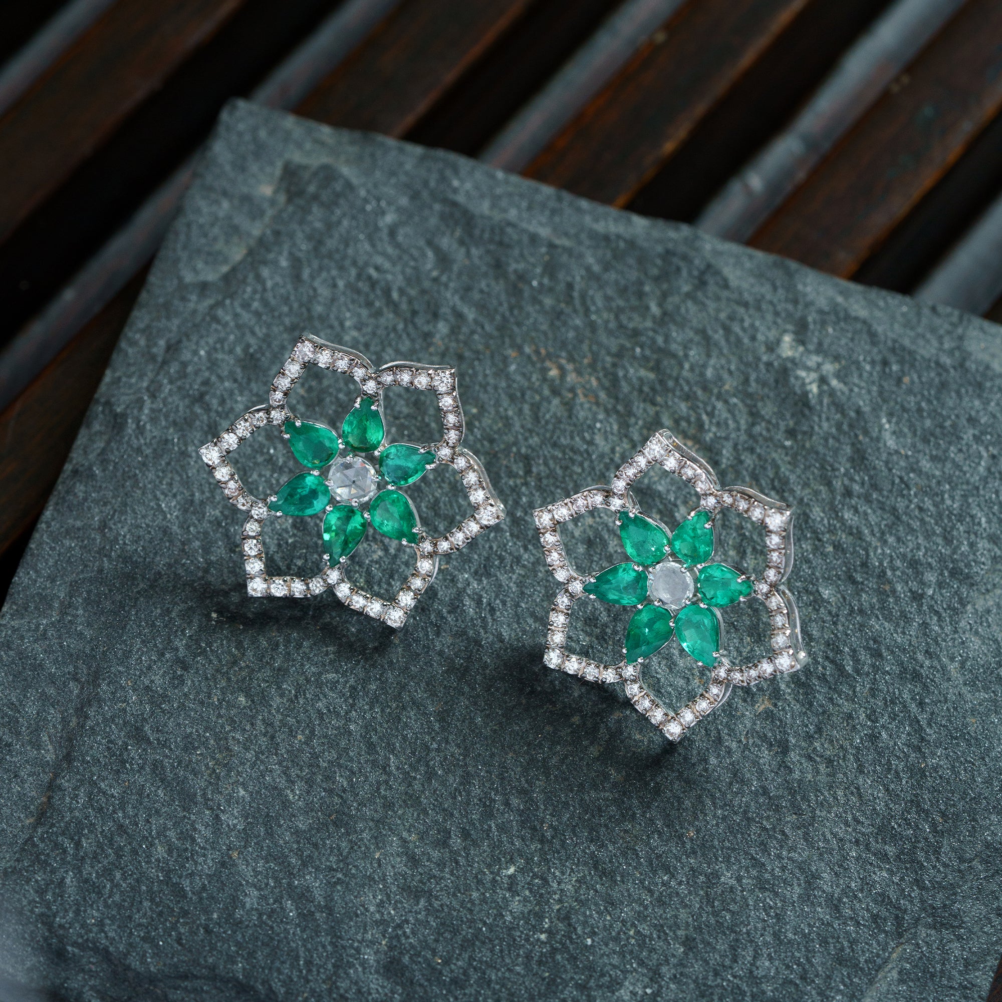 Bloom Diamond Emerald Earrings