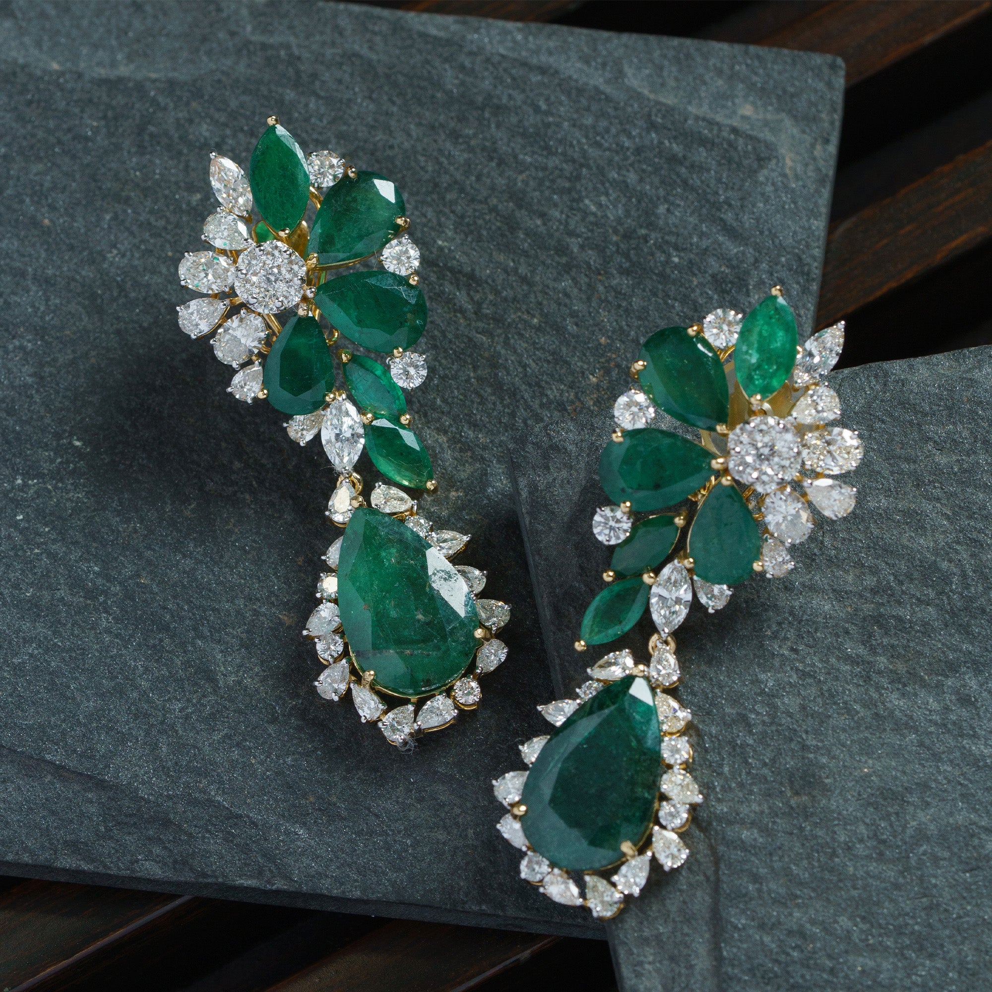 Daisy Diamond Emerald Earrings
